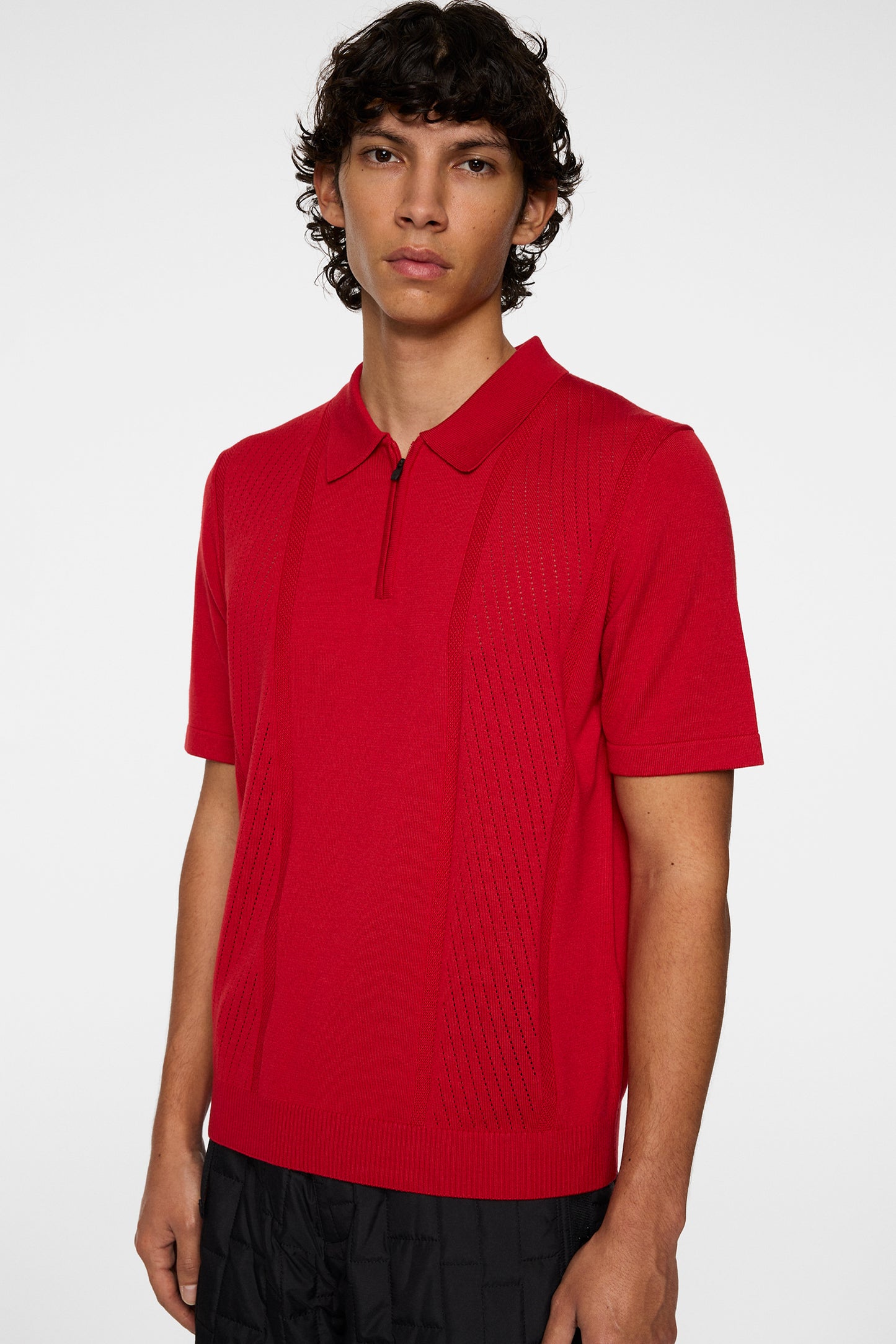 Remy Structure Zip Knit Polo in Barbados Cherry by J.Lindeberg