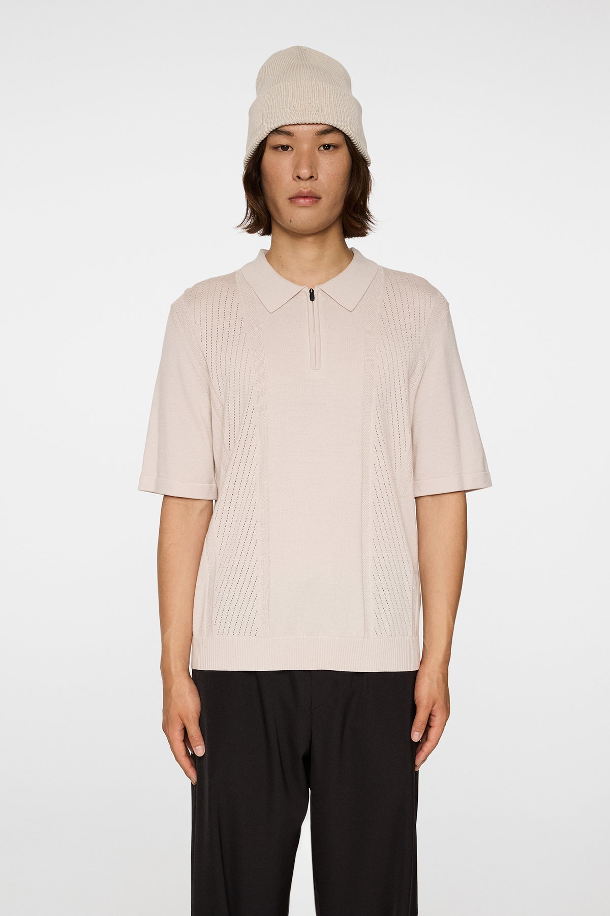 Remy Structure Zip Knit Polo in Moonbeam by J.Lindeberg