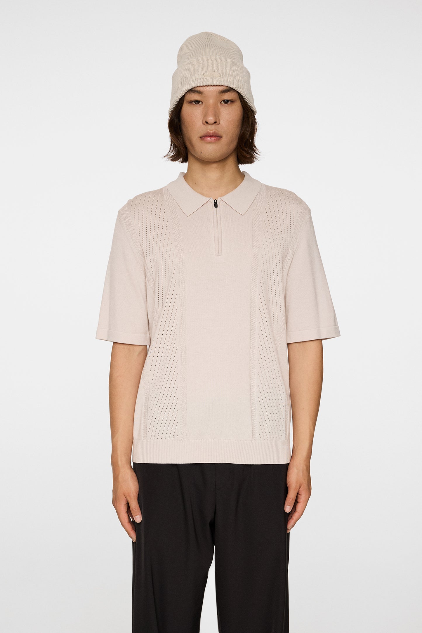 Remy Structure Zip Knit Polo in Moonbeam by J.Lindeberg