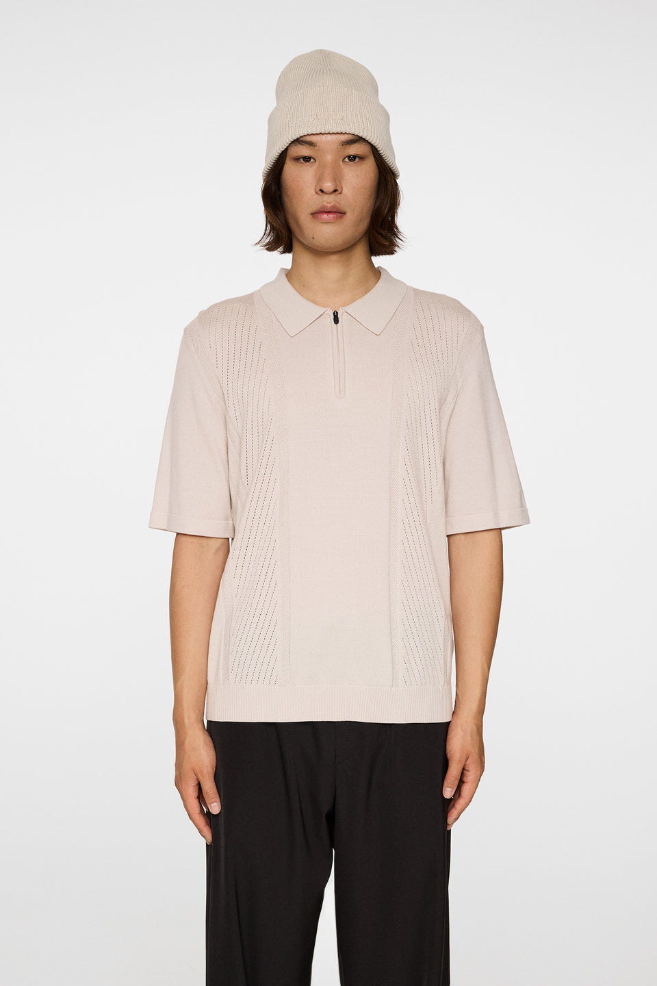 Remy Structure Zip Knit Polo / Moonbeam