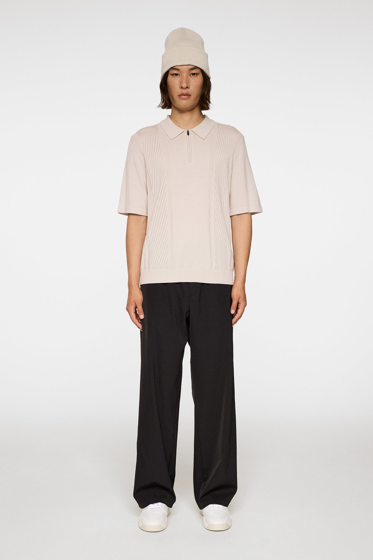 Remy Structure Zip Knit Polo in Moonbeam by J.Lindeberg