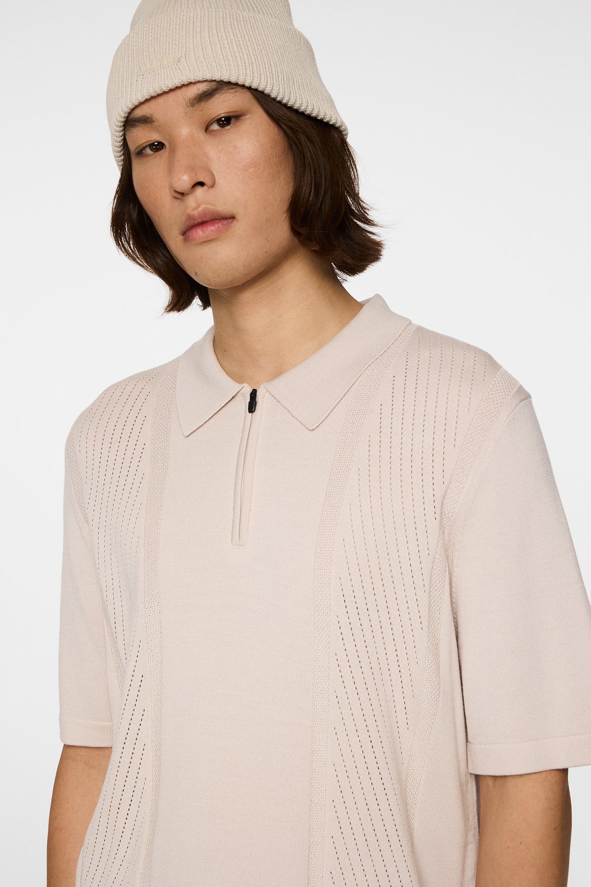Remy Structure Zip Knit Polo in Moonbeam by J.Lindeberg