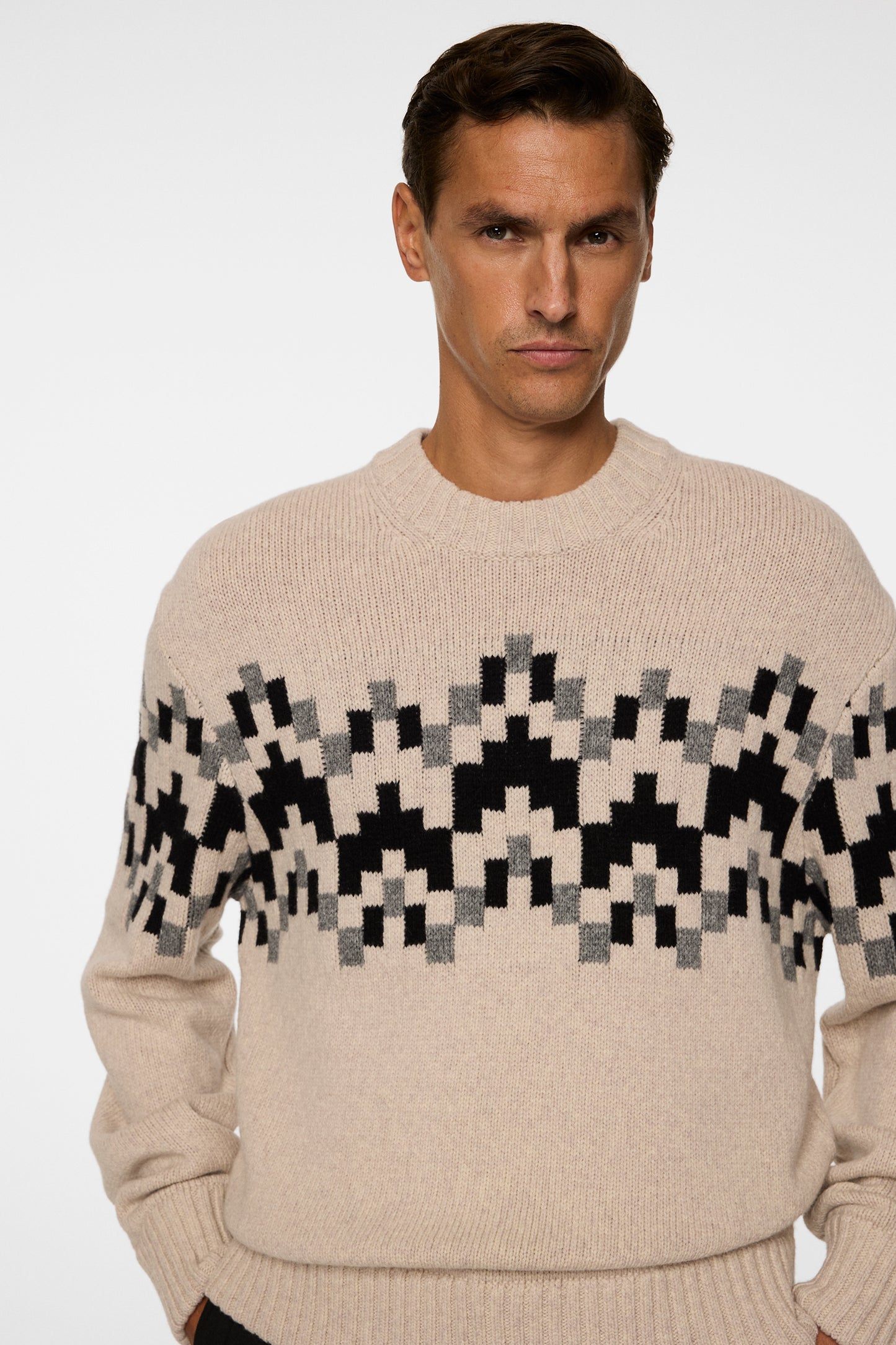 Faris Fair Isle Knit Sweater in Moonbeam by J.Lindeberg