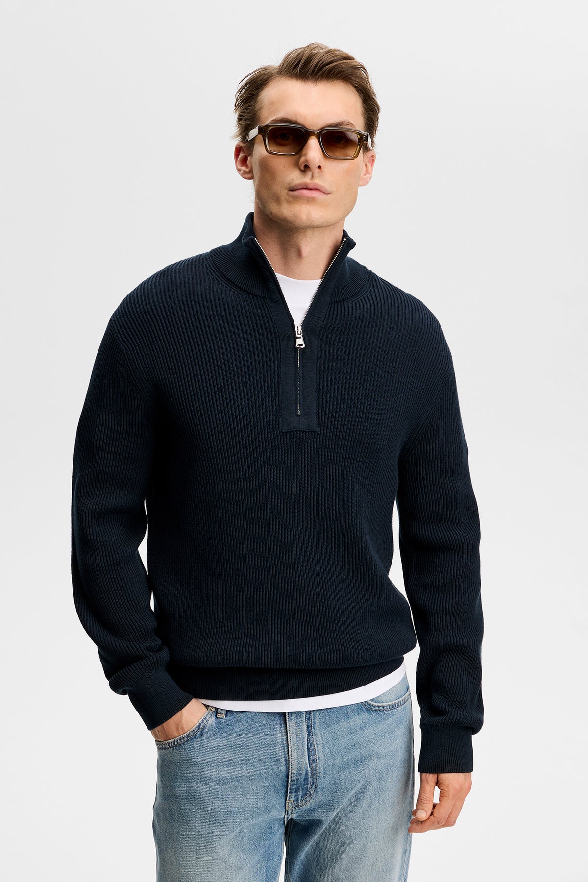 Alex Half Zip Knitted Sweater in JL Navy by J.Lindeberg