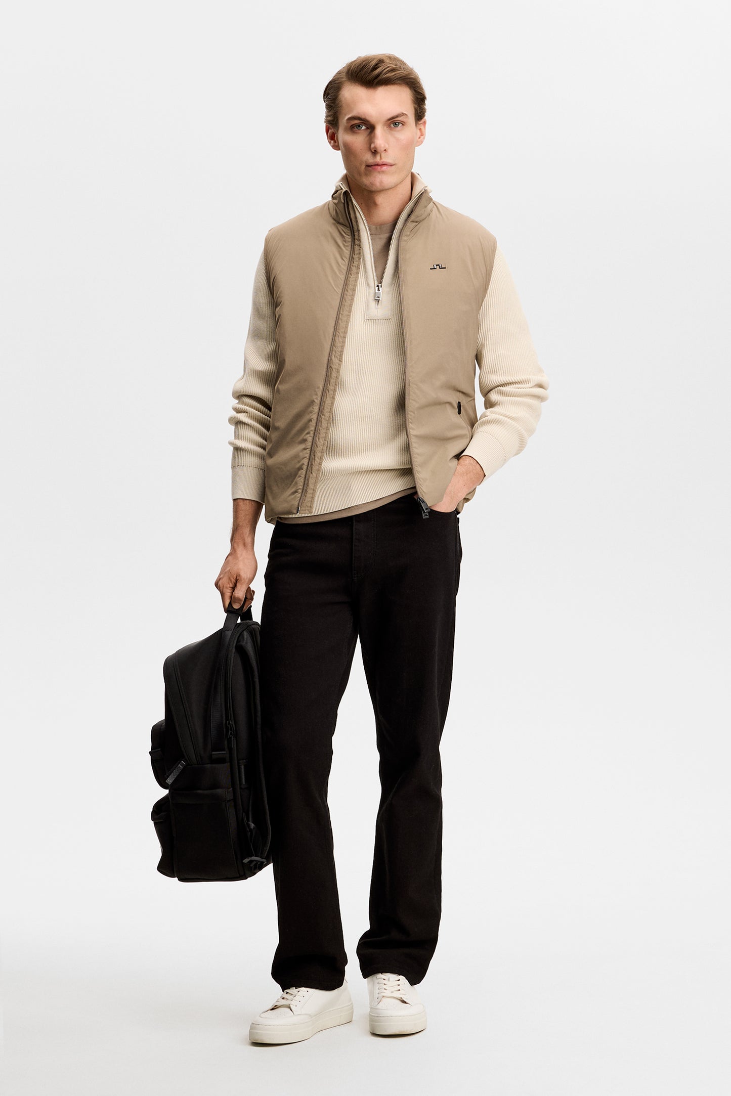 Alex Half Zip Knitted Sweater in Moonbeam by J.Lindeberg