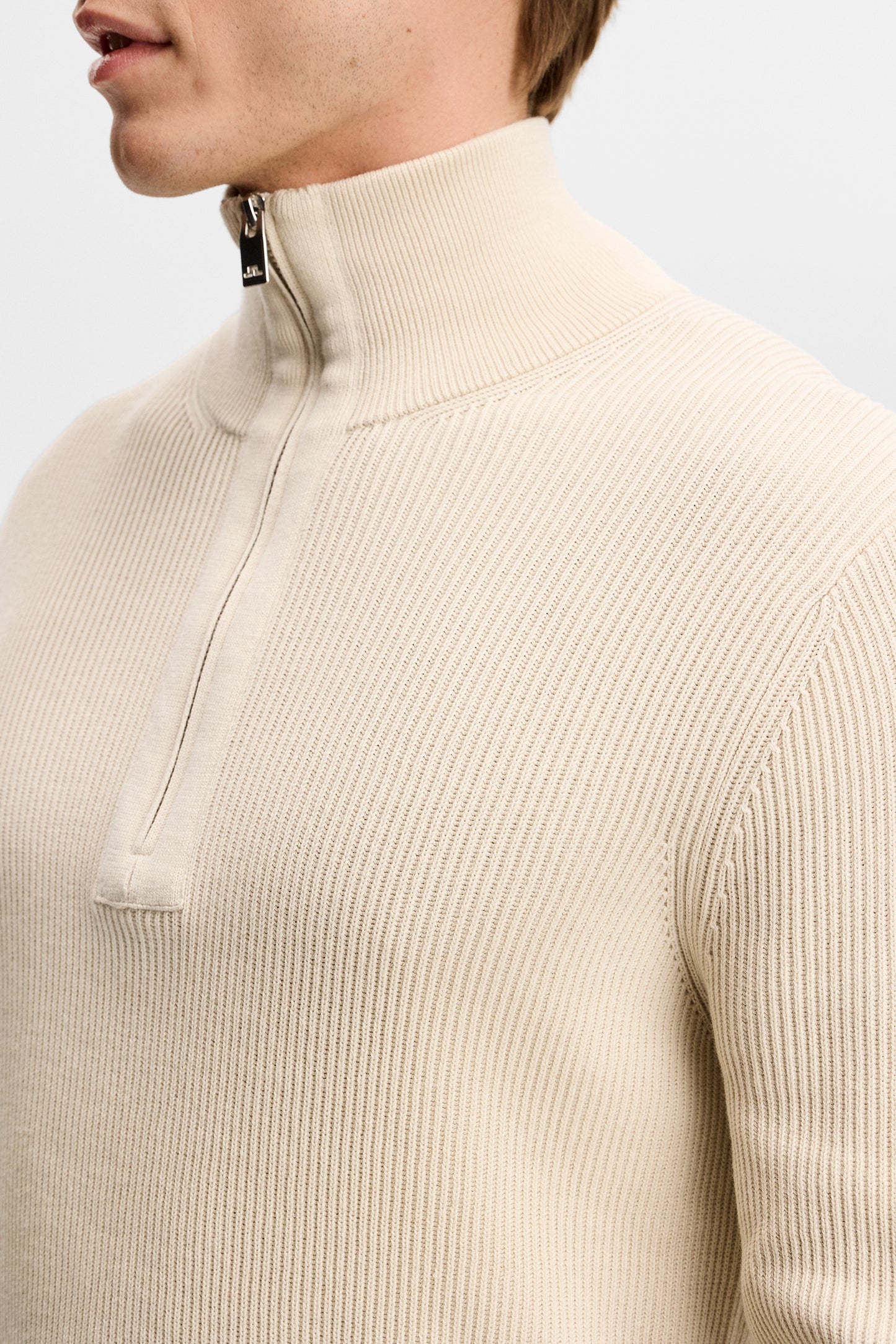 Alex Half Zip Knitted Sweater in Moonbeam by J.Lindeberg