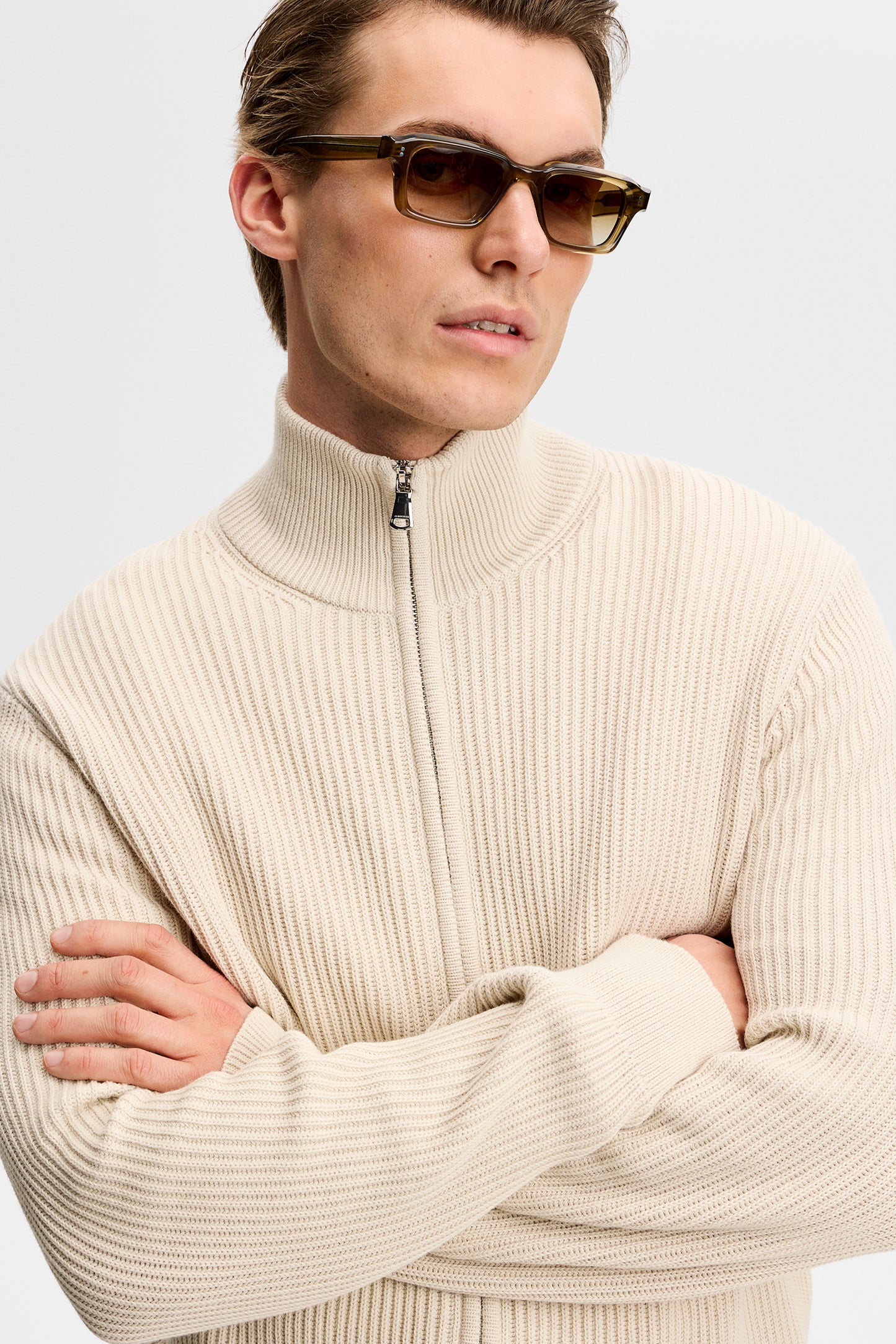 Alexis Full Zip Cardigan in Moonbeam by J.Lindeberg