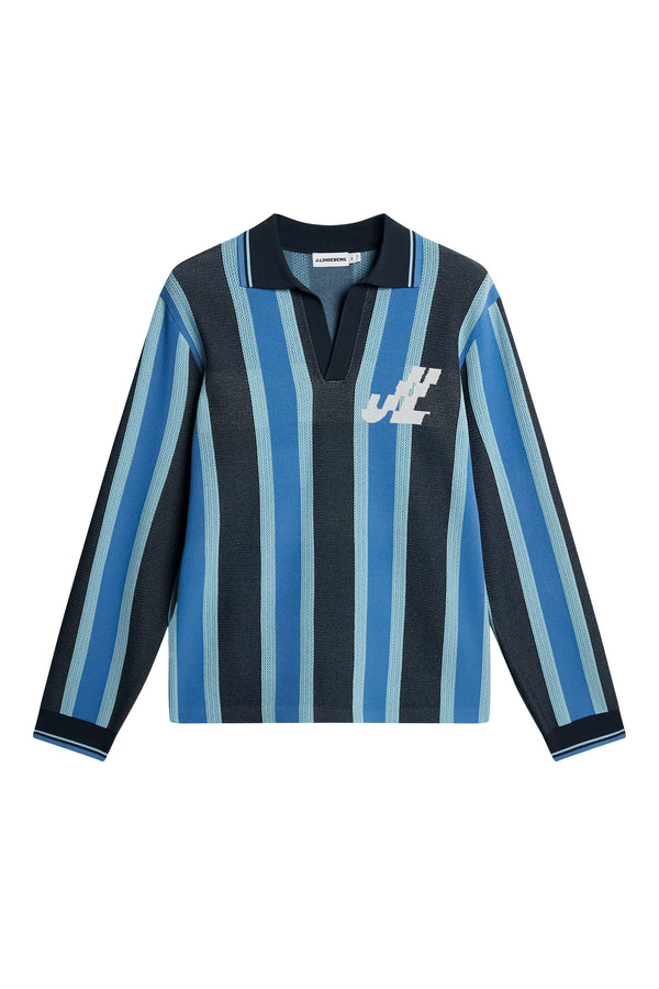Silas Stripe Polo Knit / JL Navy