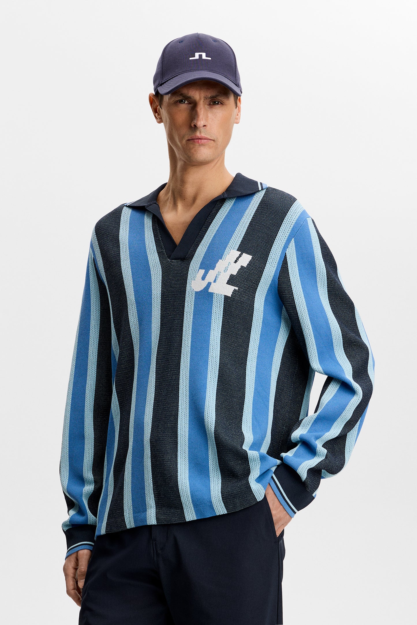 Silas Stripe Polo Knit in JL Navy by J.Lindeberg