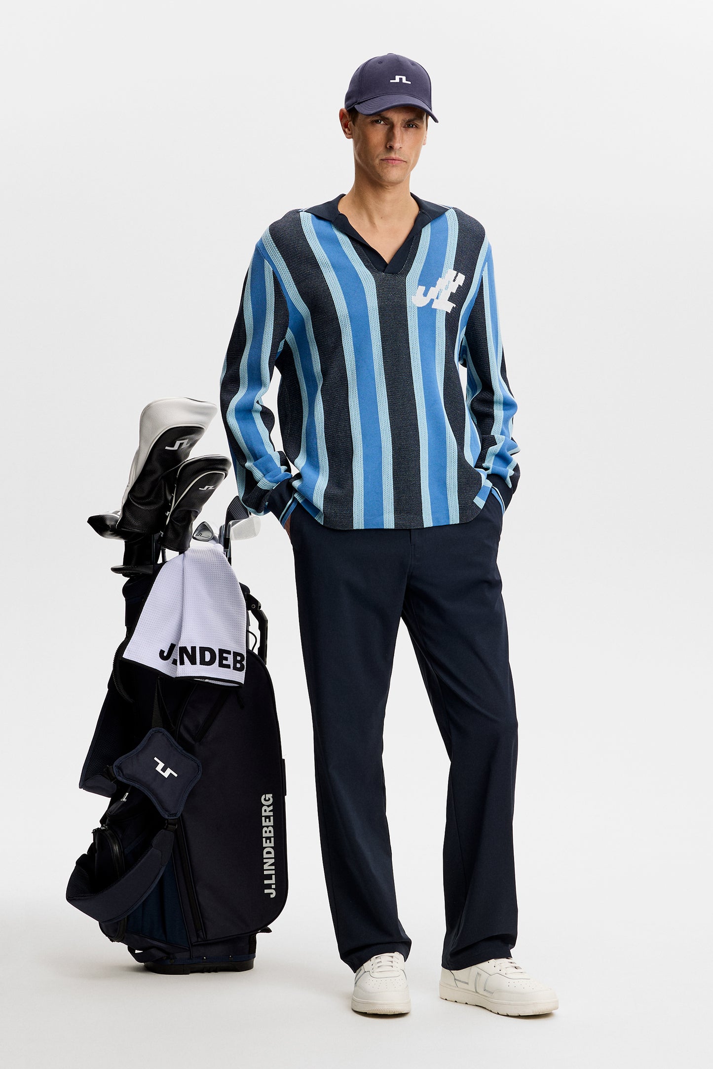 Silas Stripe Polo Knit in JL Navy by J.Lindeberg