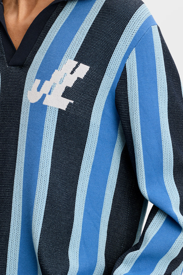 Silas Stripe Polo Knit / JL Navy