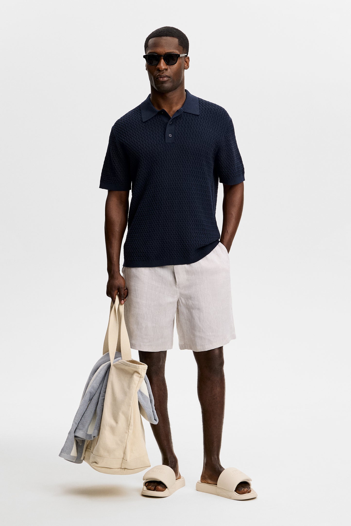 Jacques Structure Knit Polo in JL Navy by J.Lindeberg