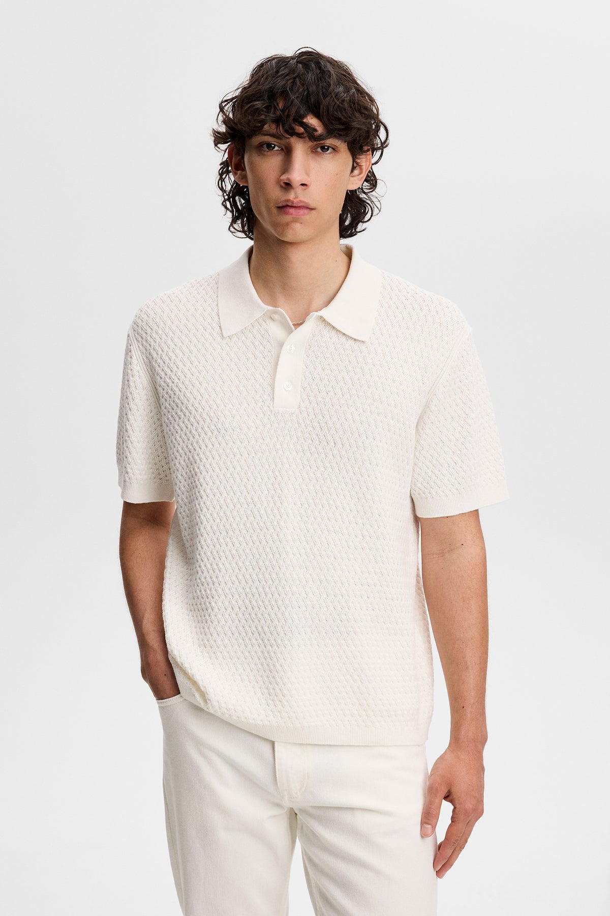 Jacques Structure Knit Polo in Tofu by J.Lindeberg