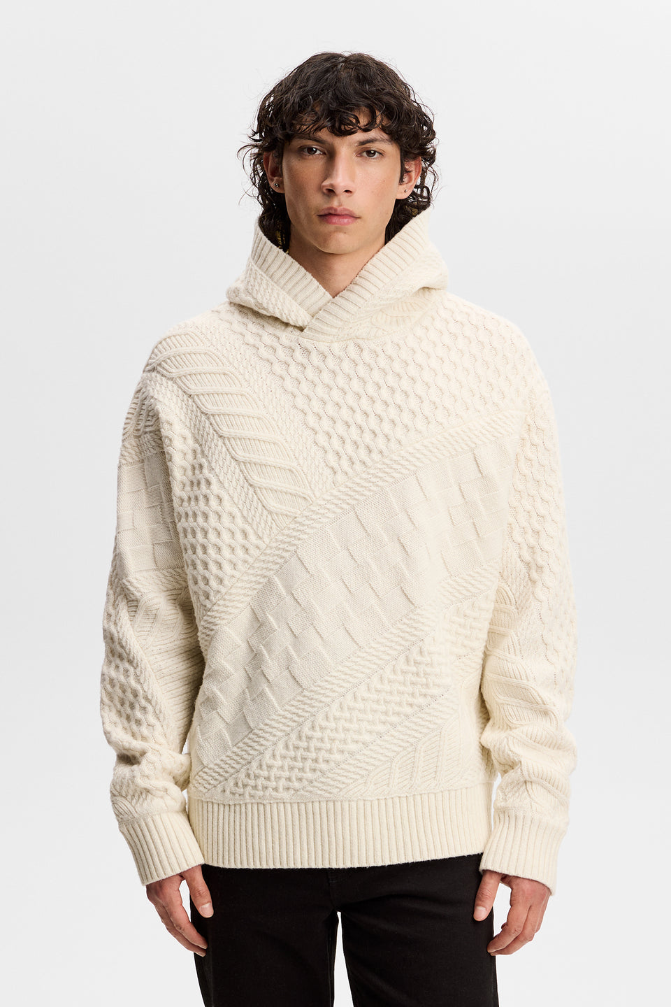 Savio Cable Knit Hoodie / Tofu