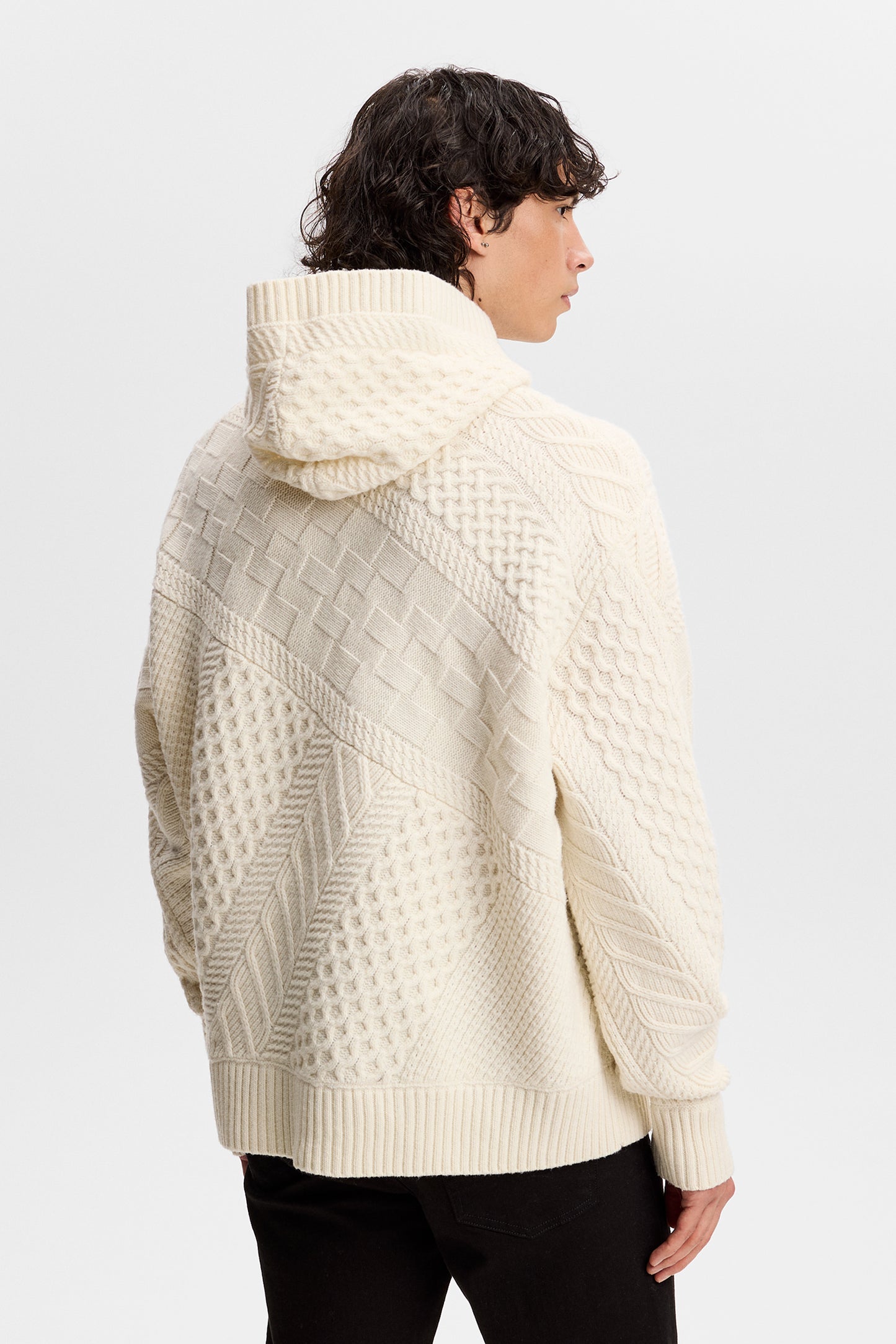 Savio Cable Knit Hoodie in Tofu by J.Lindeberg