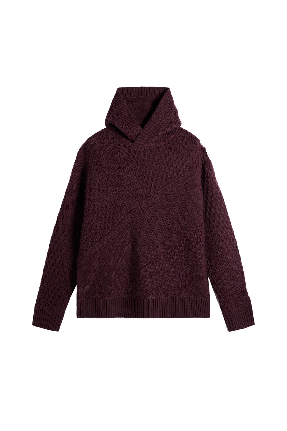 Savio Cable Knit Hoodie in Winetasting by J.Lindeberg