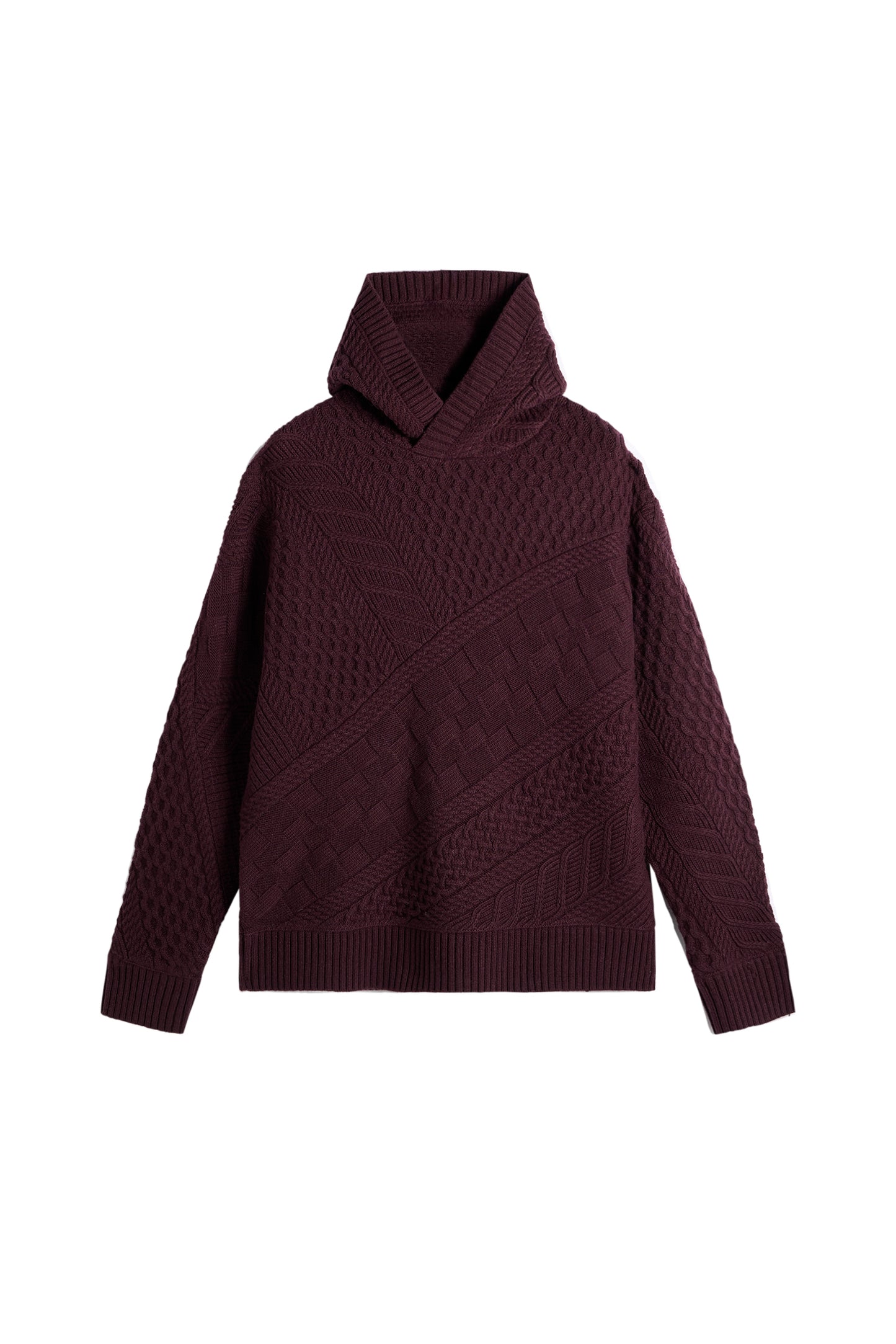 Savio Cable Knit Hoodie in Winetasting by J.Lindeberg