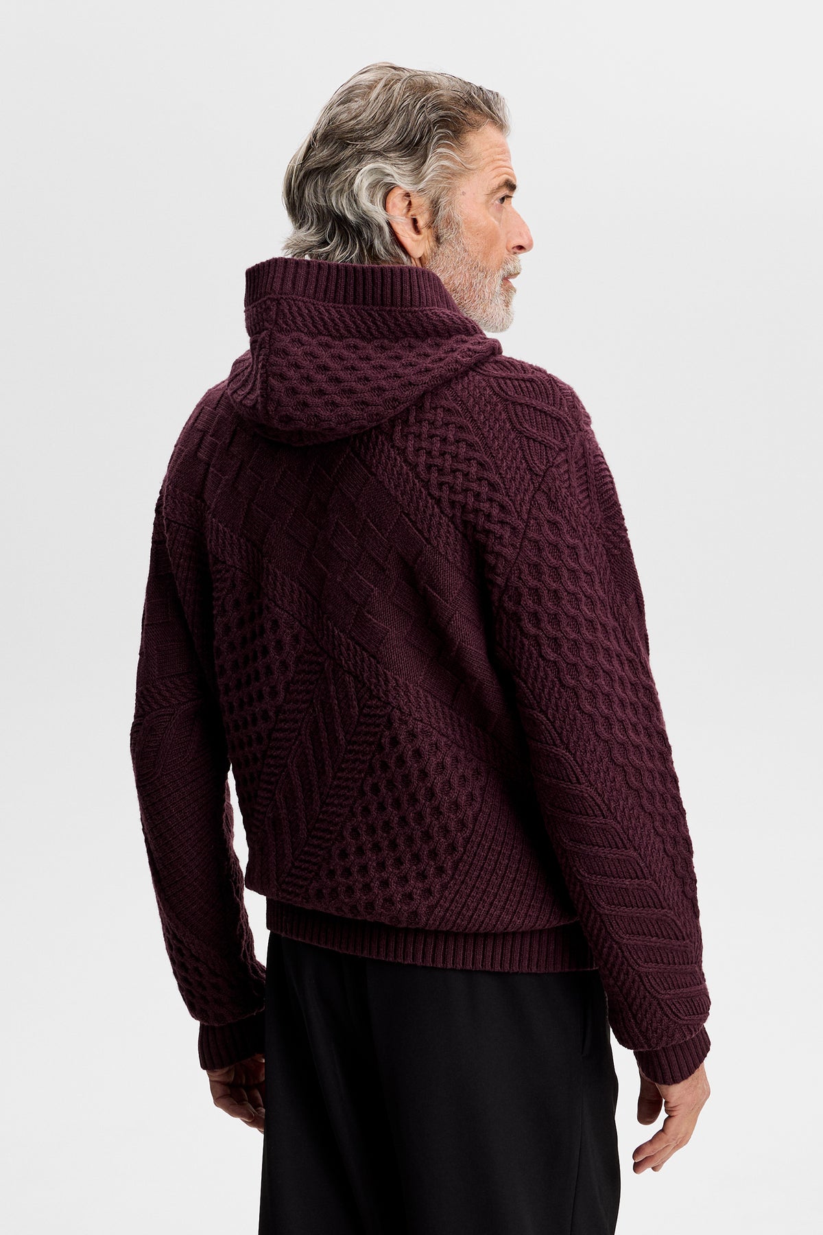 Savio Cable Knit Hoodie in Winetasting by J.Lindeberg