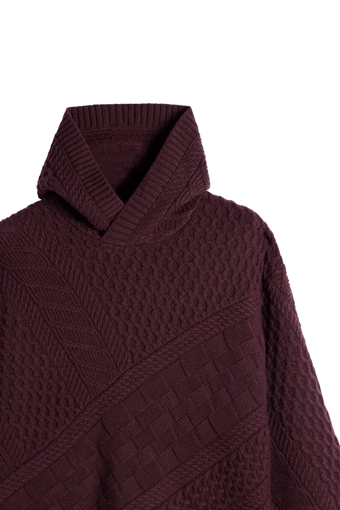 Savio Cable Knit Hoodie in Winetasting by J.Lindeberg