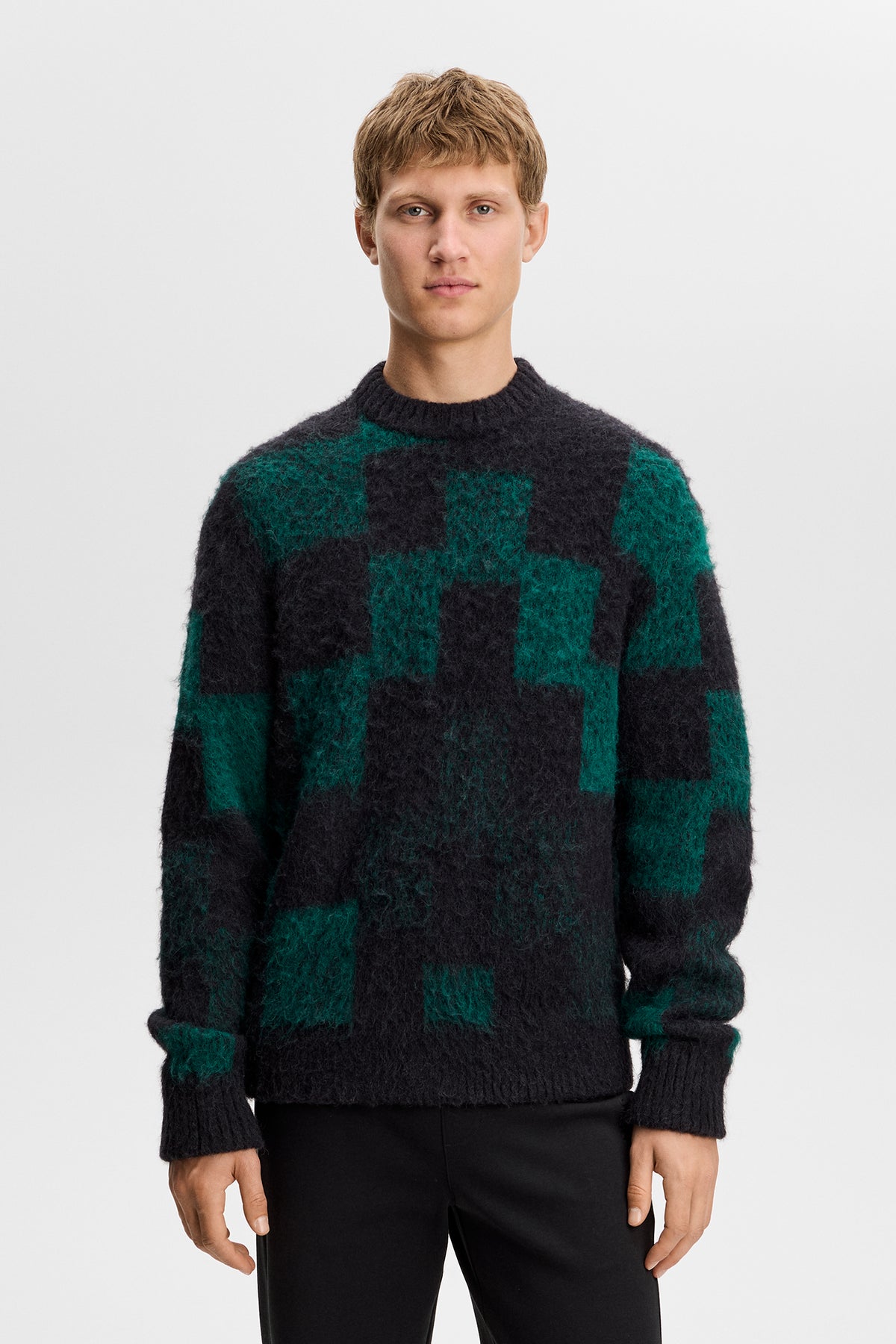 Hank Hairy Graphic Knit Crew in Pixel Stacked Forest Biome by J.Lindeberg