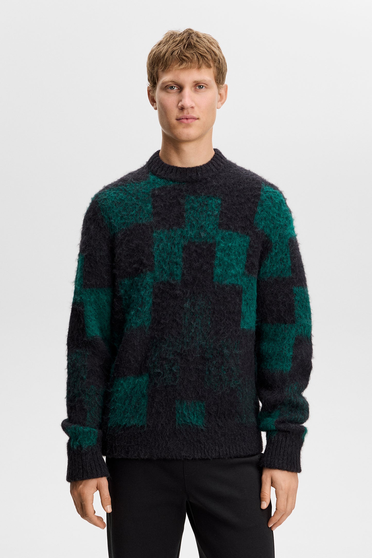Hank Hairy Graphic Knit Crew in Pixel Stacked Forest Biome by J.Lindeberg