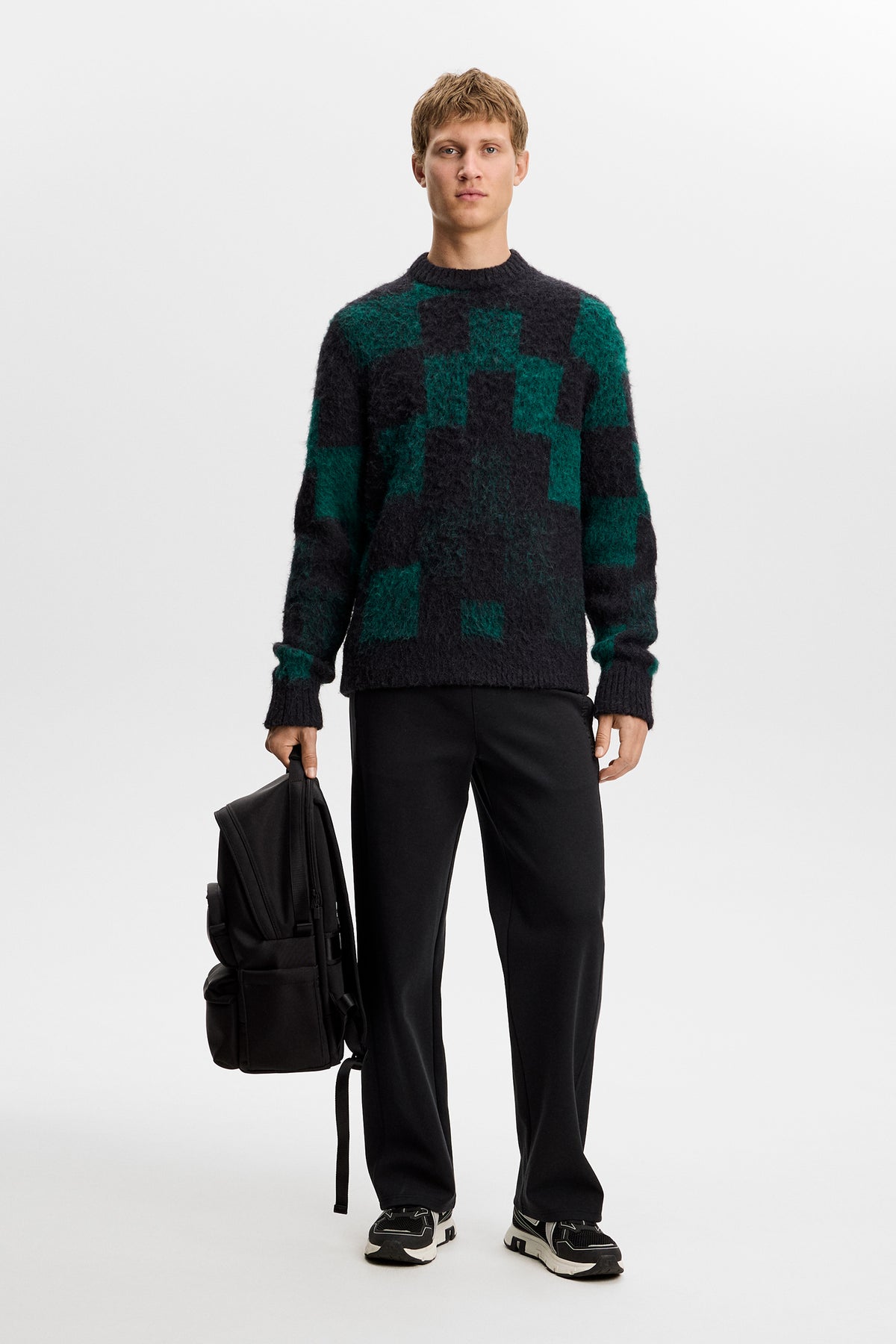 Hank Hairy Graphic Knit Crew in Pixel Stacked Forest Biome by J.Lindeberg