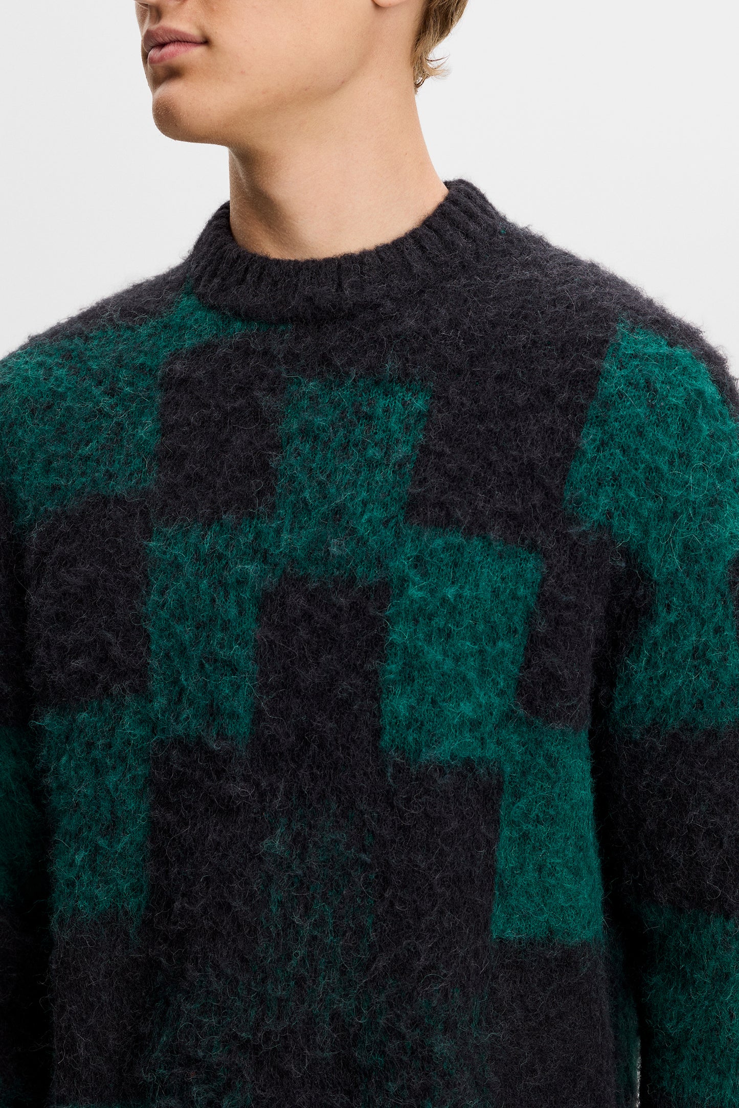 Hank Hairy Graphic Knit Crew in Pixel Stacked Forest Biome by J.Lindeberg