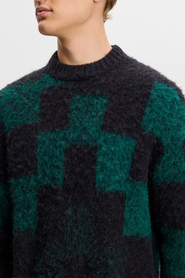 Hank Hairy Graphic Knit Crew / Pixel Stacked Forest Biome