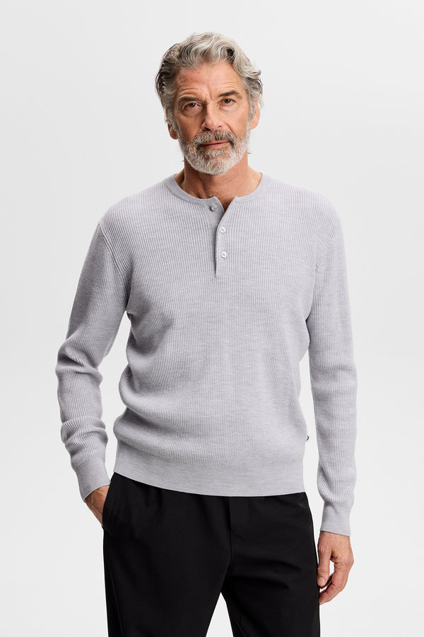 Hawk Rib Knitted Henley / Light Grey Melange
