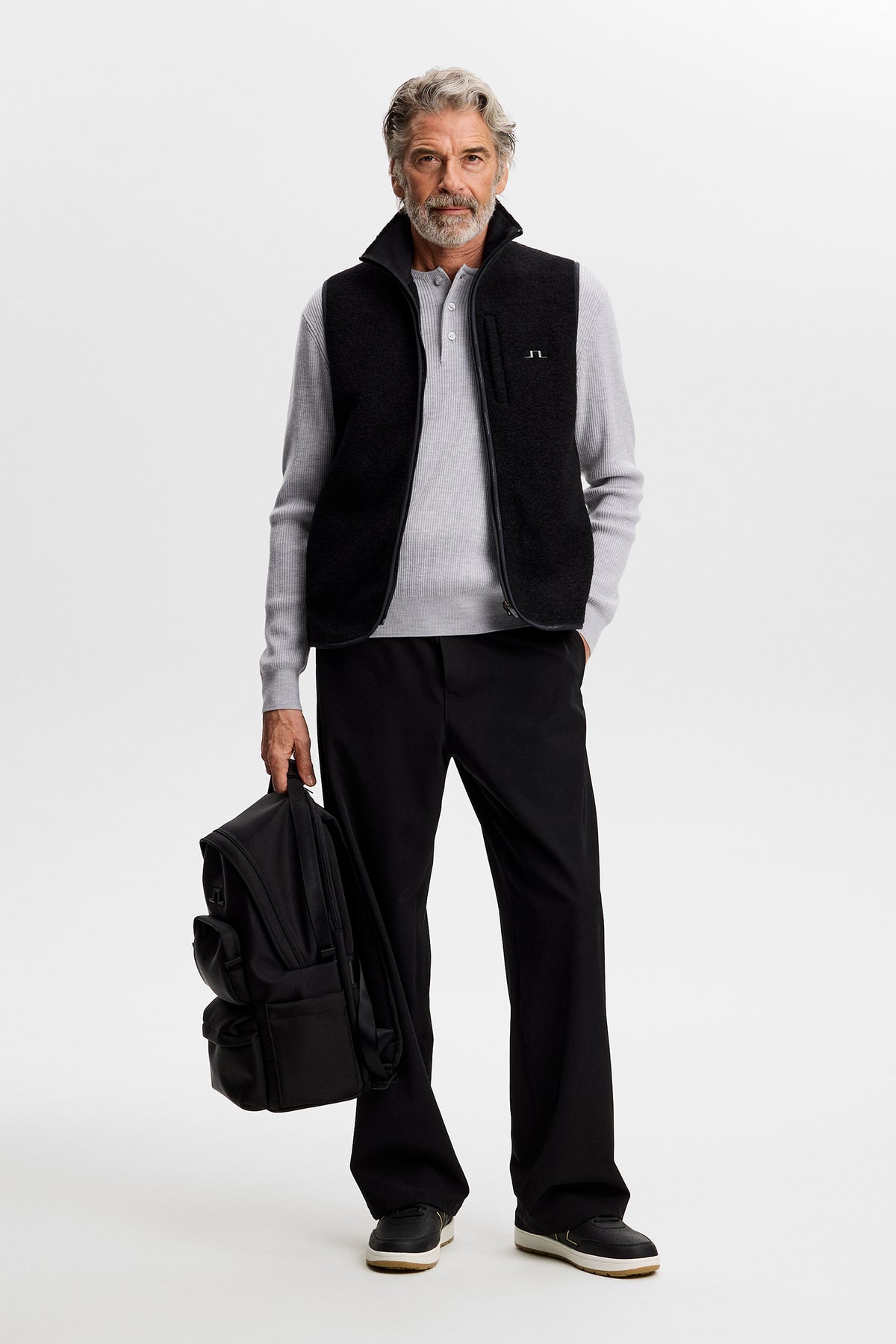 Hawk Rib Knitted Henley in Light Grey Melange by J.Lindeberg