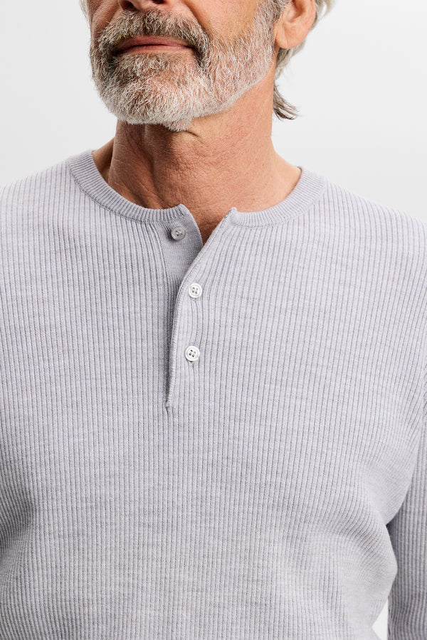 Hawk Rib Knitted Henley / Light Grey Melange
