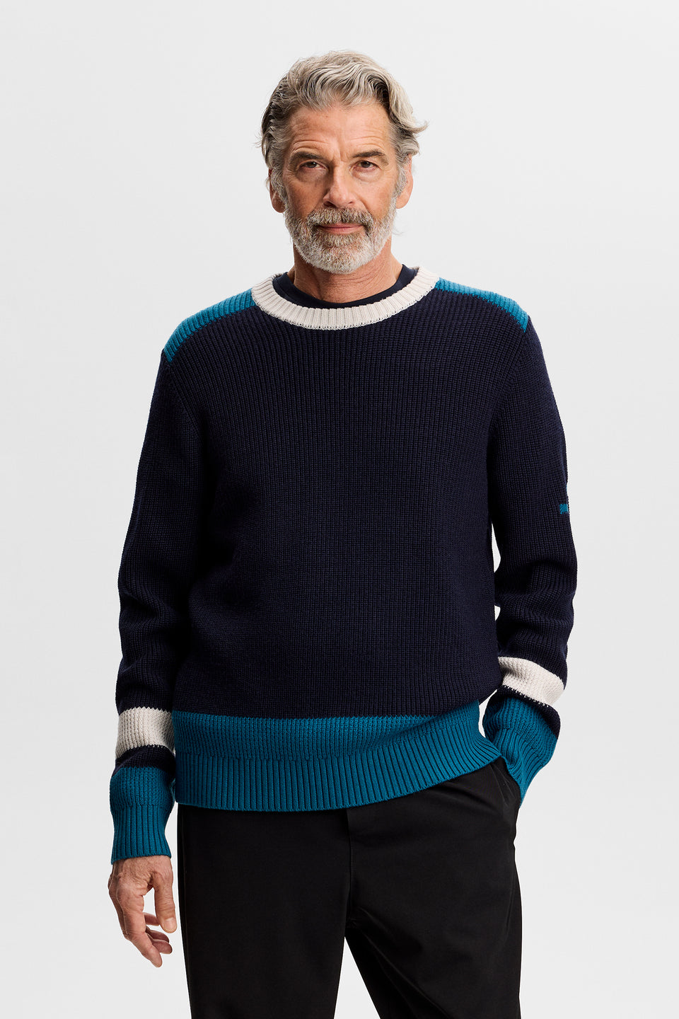 Stan Colour Block Knit Crew / JL Navy