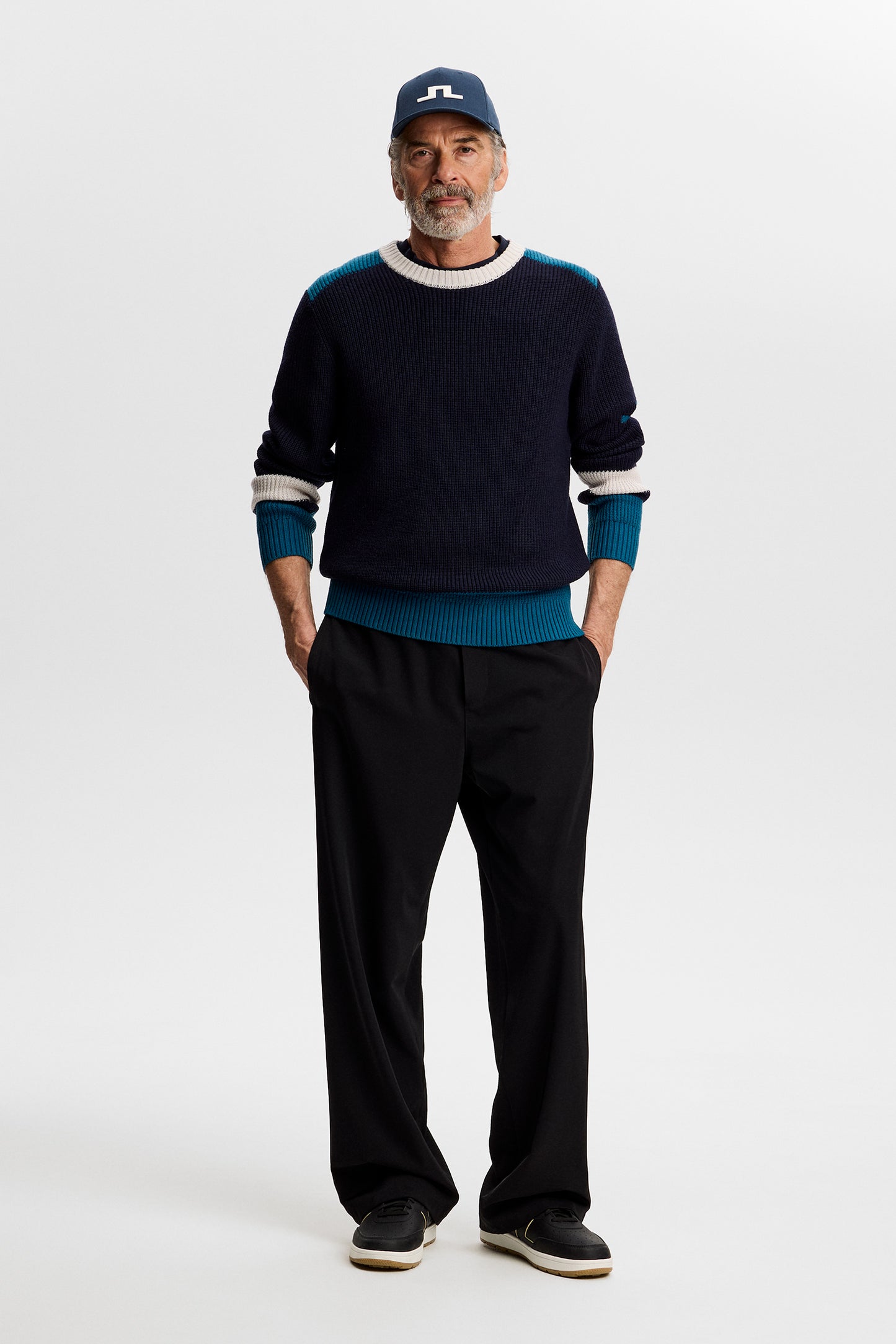 Stan Colour Block Knit Crew in JL Navy by J.Lindeberg