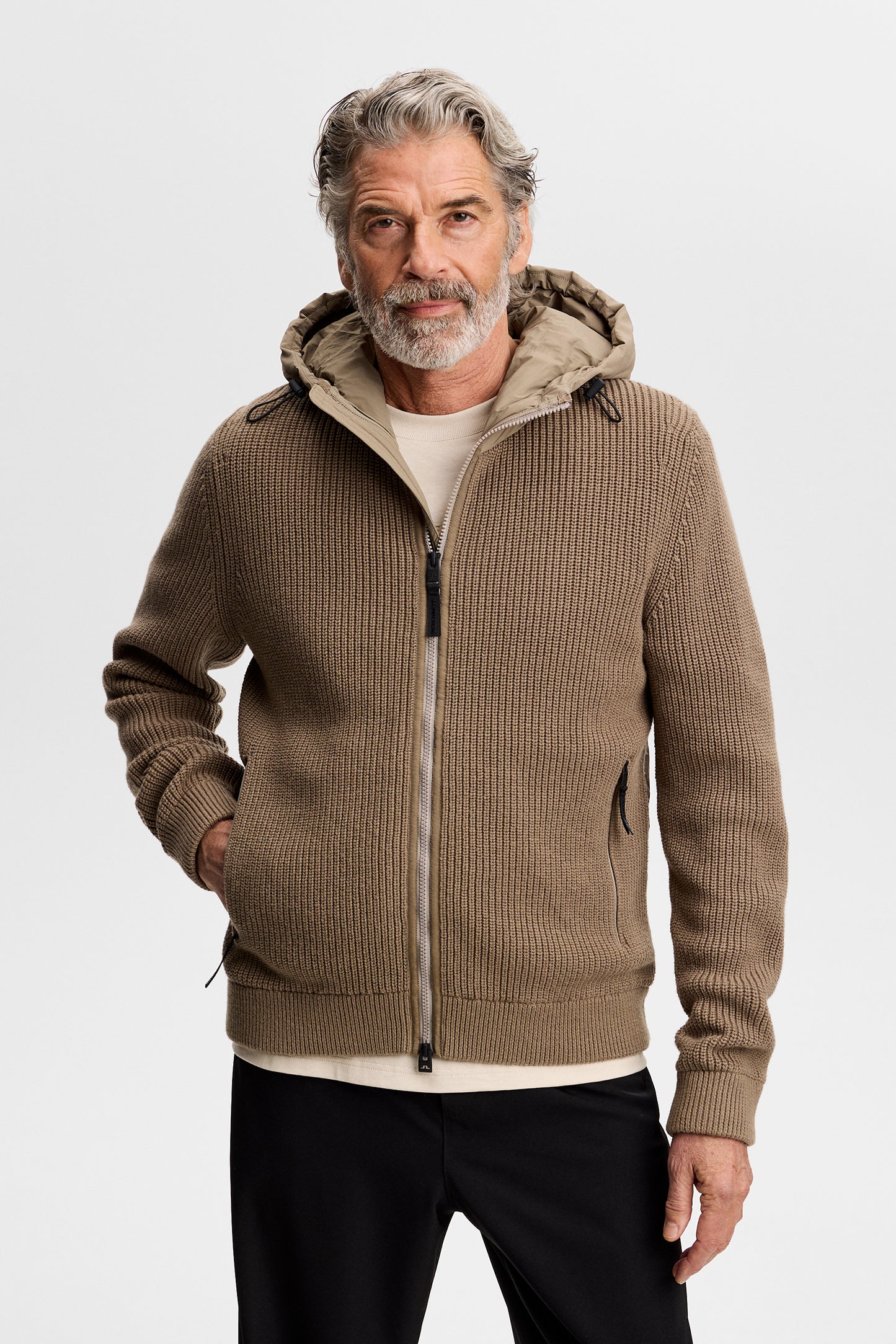 Dorin Knit Hood Hybrid Jacket in Brindle by J.Lindeberg