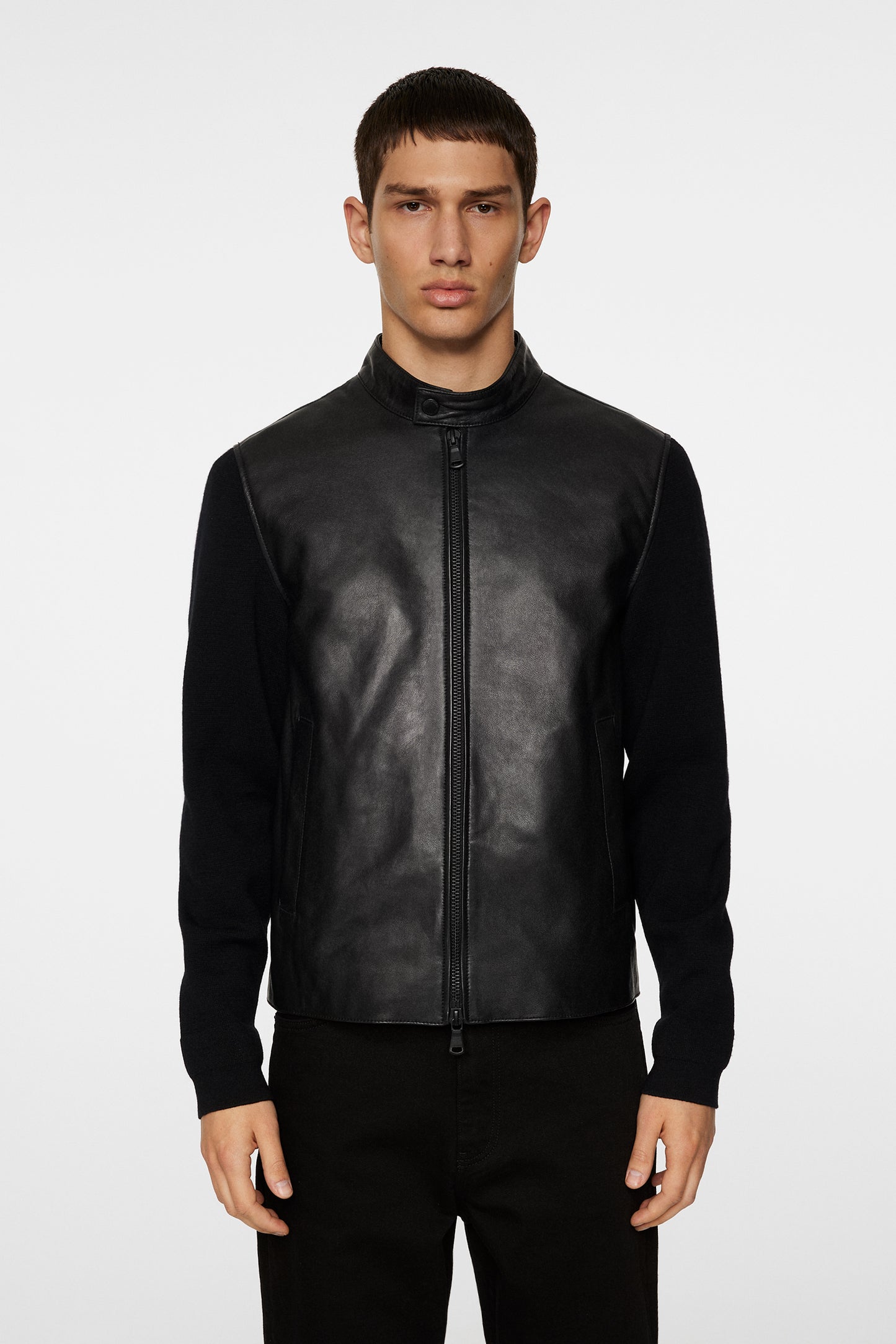 Wade Leather Hybrid Jacket in Black by J.Lindeberg