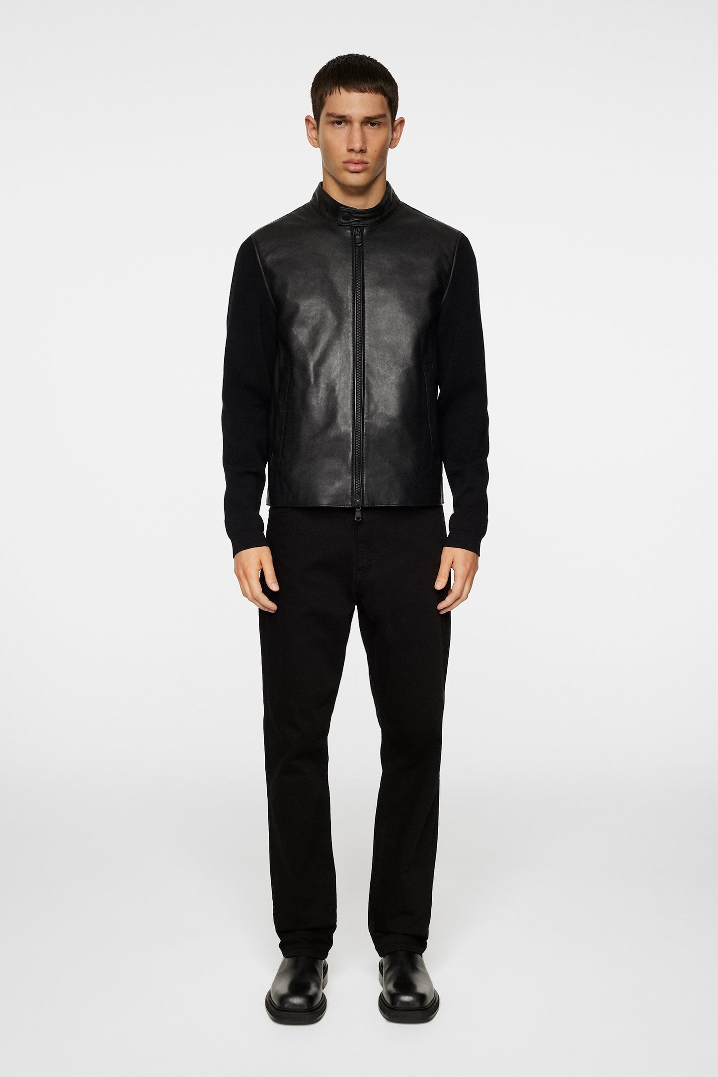 Wade Leather Hybrid Jacket in Black by J.Lindeberg