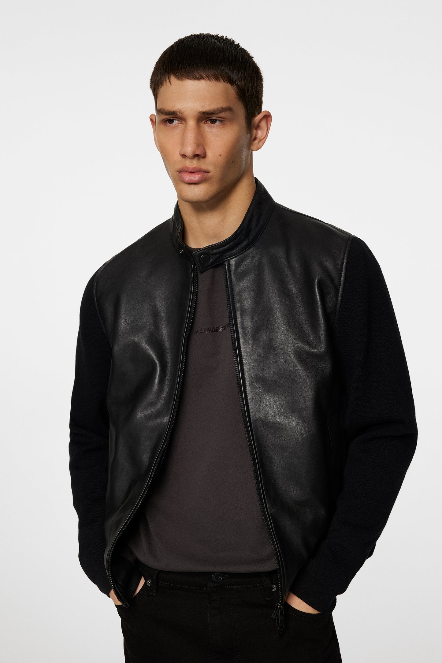 Wade Leather Hybrid Jacket in Black by J.Lindeberg