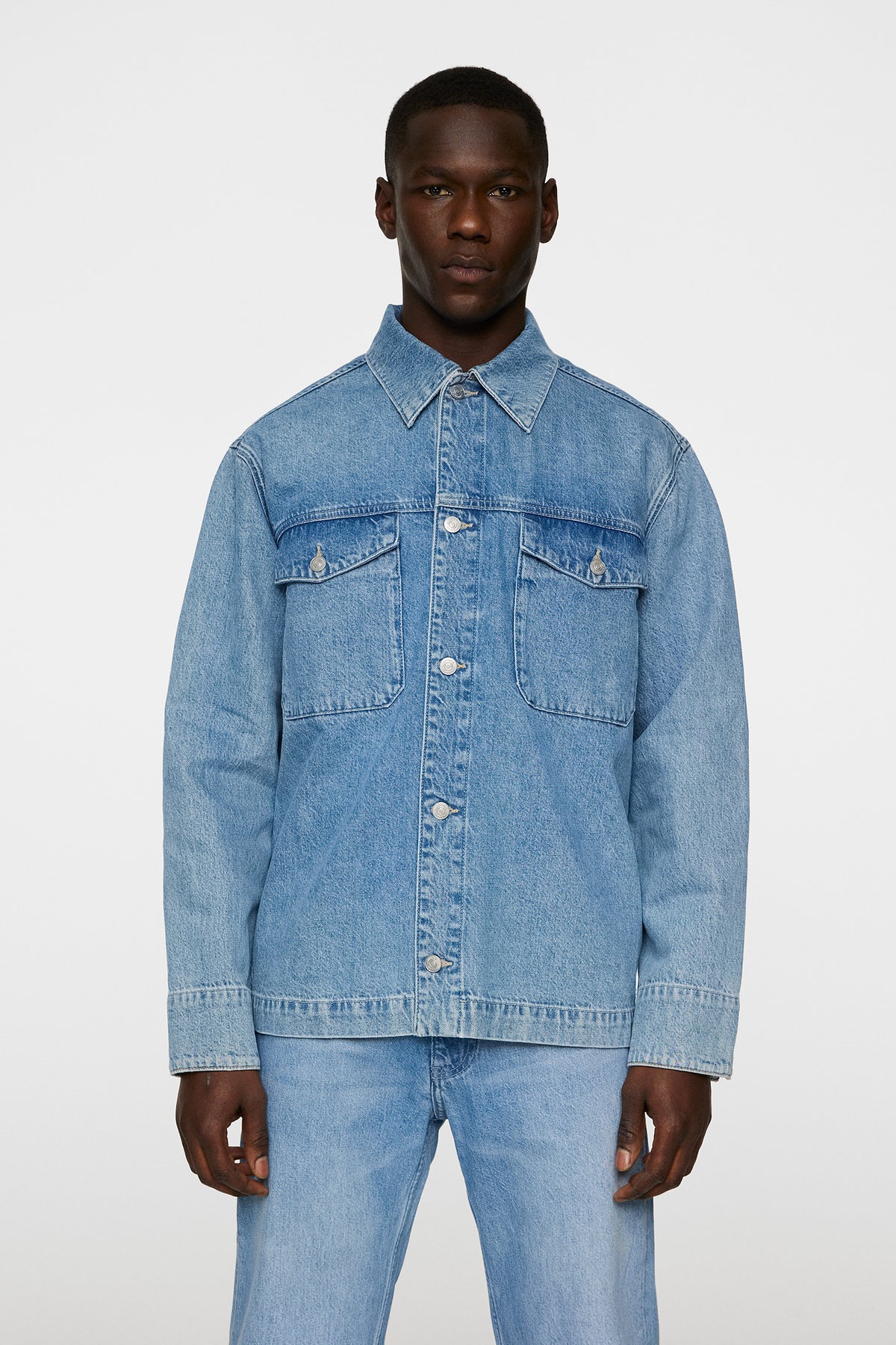 Hunt Washed Denim Overshirt in Light Blue by J.Lindeberg