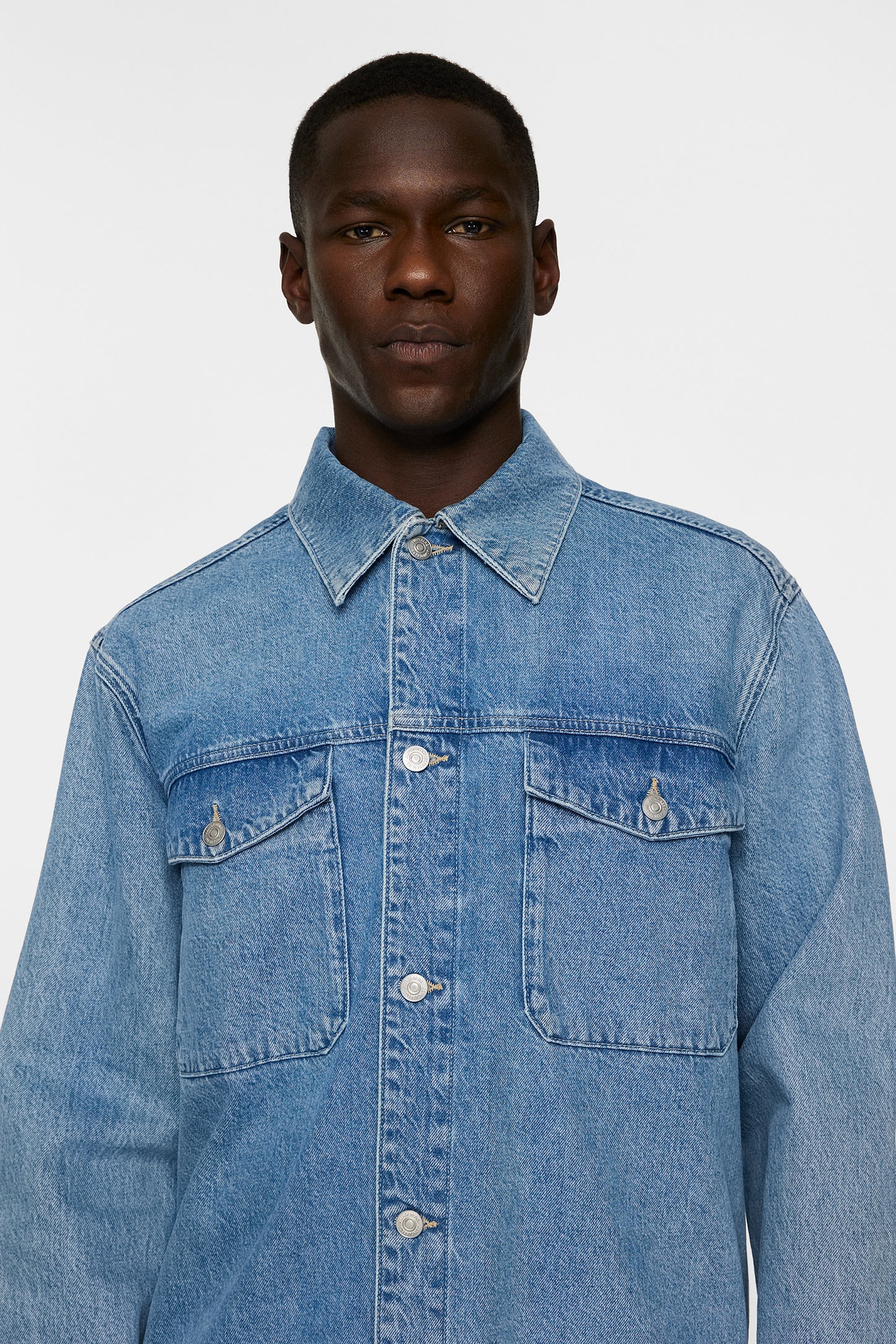 Hunt Washed Denim Overshirt in Light Blue by J.Lindeberg