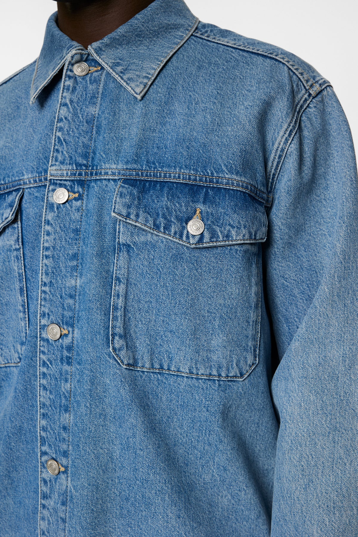 Hunt Washed Denim Overshirt in Light Blue by J.Lindeberg