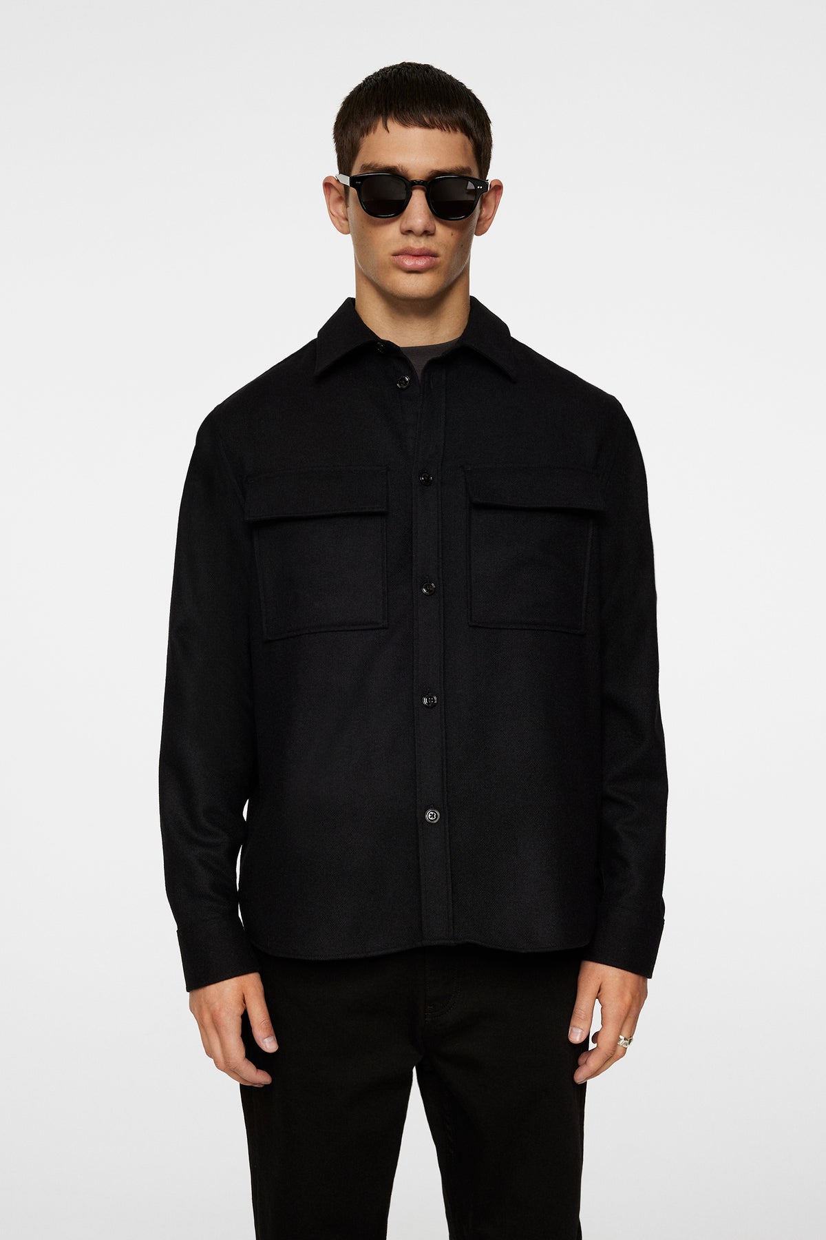 Flat Wool Overshirt in Black by J.Lindeberg