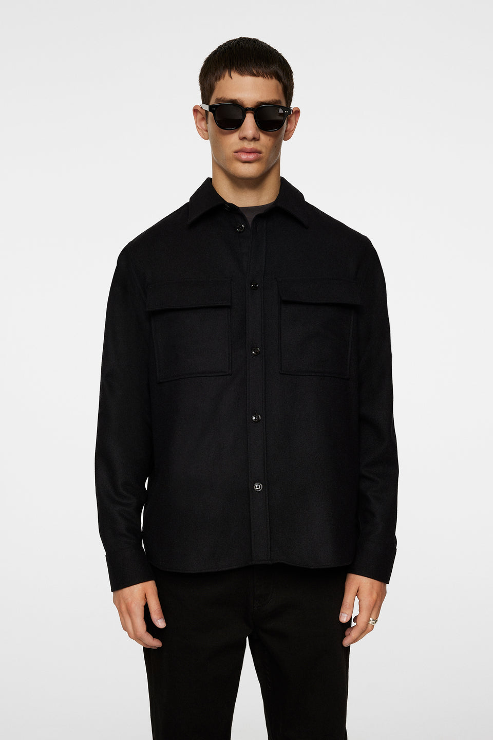 Flat Wool Overshirt / Black