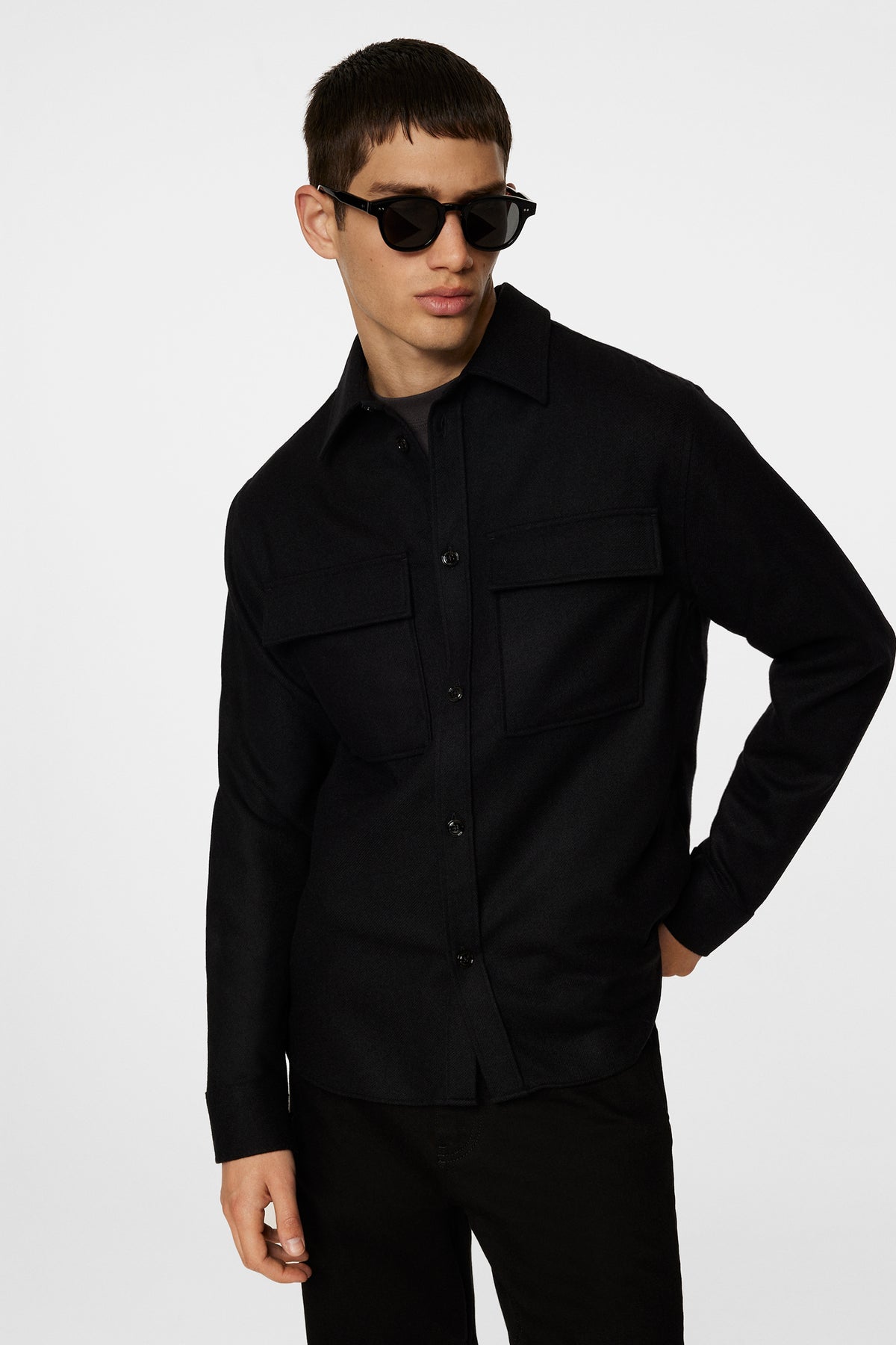 Flat Wool Overshirt in Black by J.Lindeberg