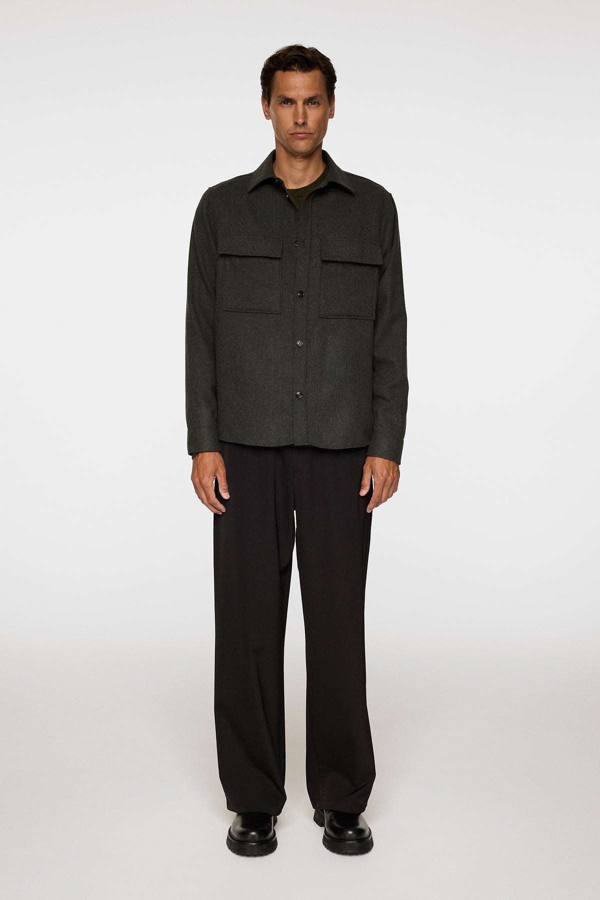 Flat Wool Overshirt in Forest Green by J.Lindeberg