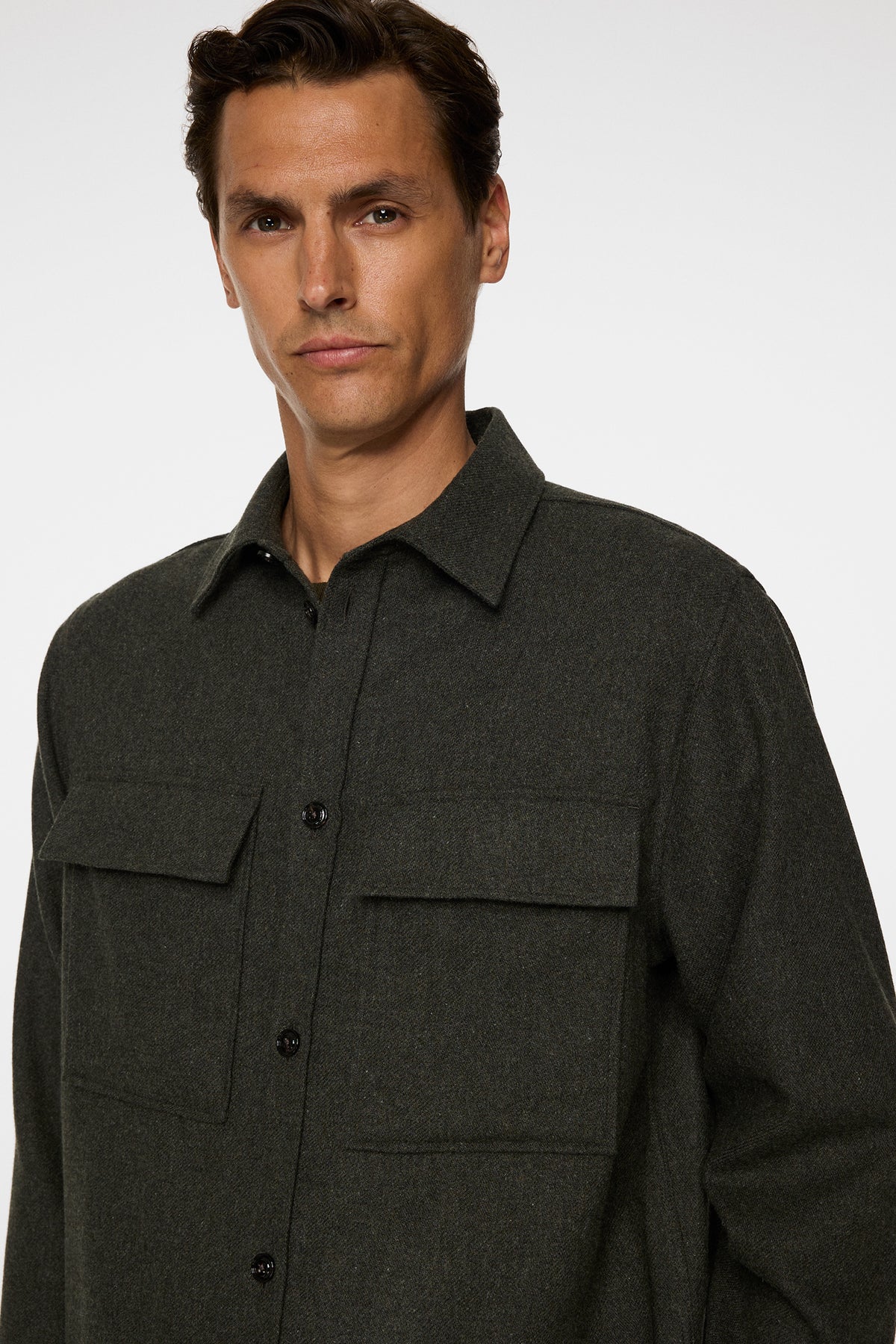 Flat Wool Overshirt in Forest Green by J.Lindeberg