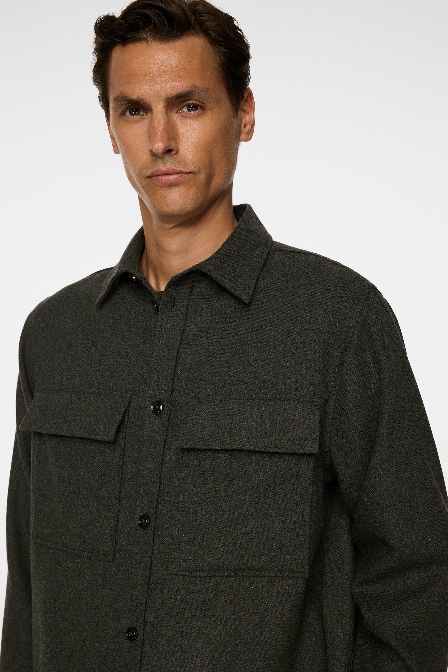 Flat Wool Overshirt in Forest Green by J.Lindeberg
