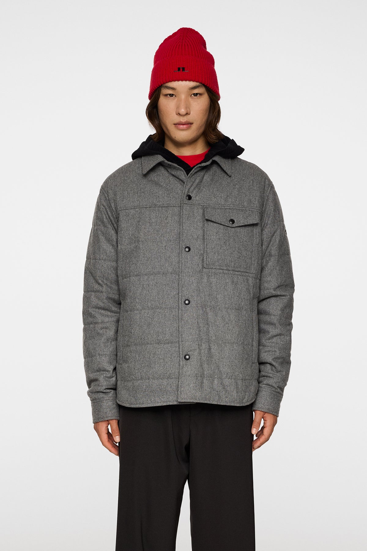 Nelson Padded quilt overshirt in Dark Grey Melange by J.Lindeberg
