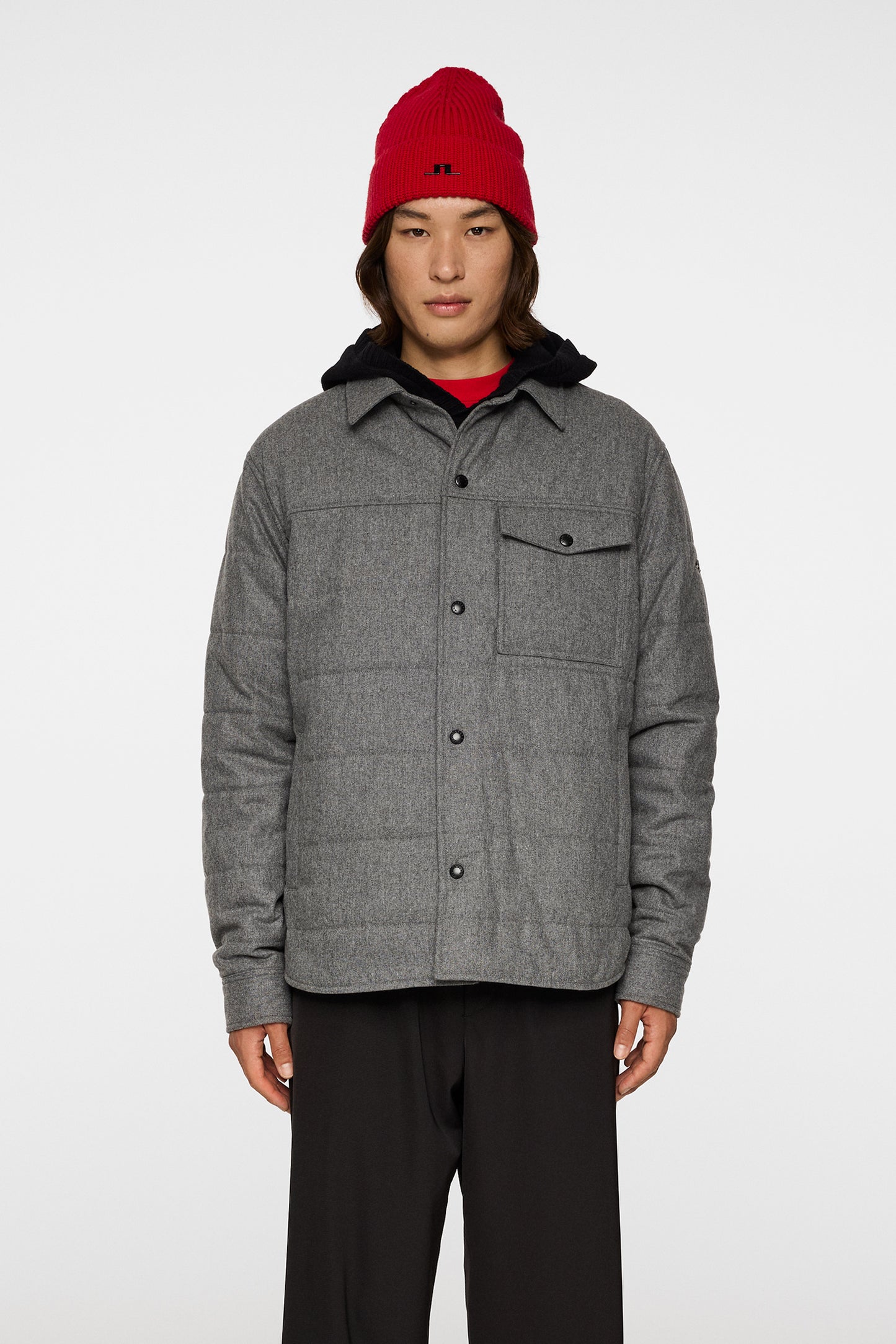 Nelson Padded quilt overshirt in Dark Grey Melange by J.Lindeberg