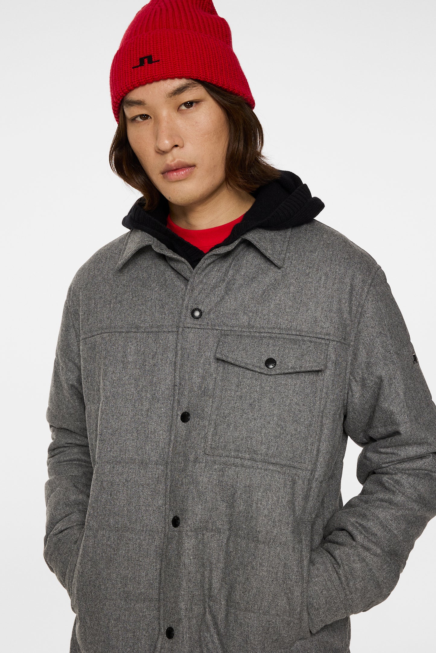 Nelson Padded quilt overshirt in Dark Grey Melange by J.Lindeberg
