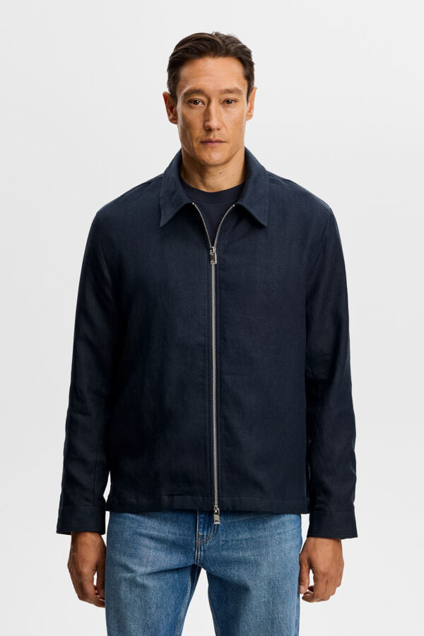 Julius Drape Linen Overshirt / JL Navy